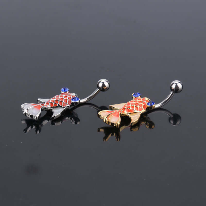 14G Koi Fish Goldfish Belly Button Rings - Colorful Enamel Body Jewelry for Women | Perfect for Piercing, Beach Wear, and Summer Fashion Accessories