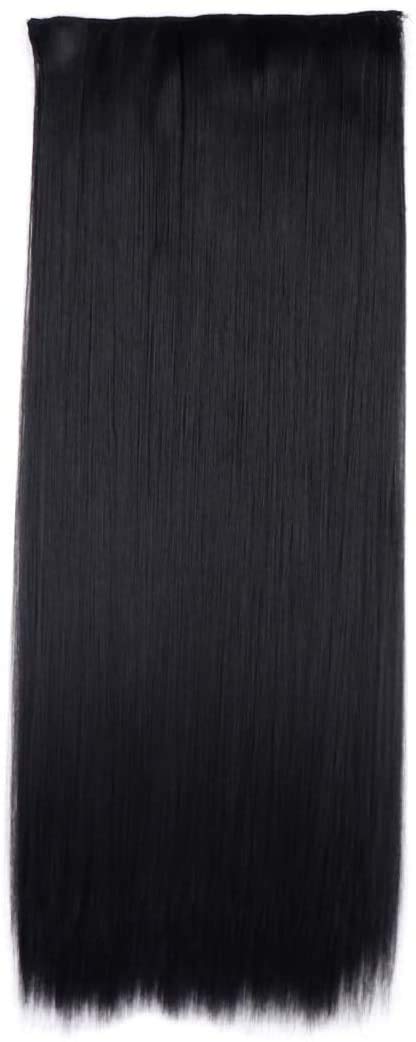 ELCABELL Long Straight Synthetic Hair Extensions & Wigs for Women - Smooth Silky Black Hair Extensions for Daily Wear, Parties & Cosplay
