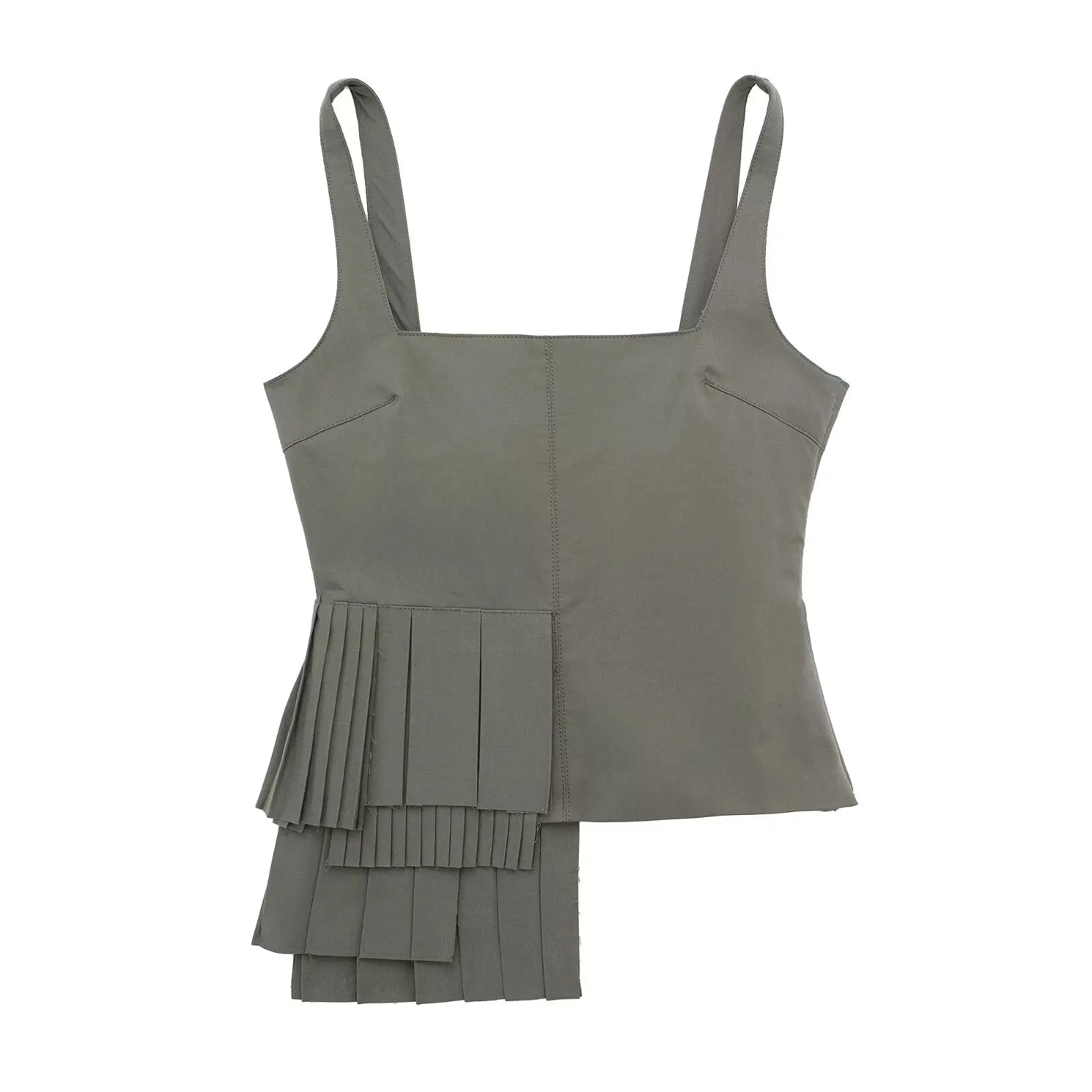 HH TRAF Women's Summer Fashion Asymmetrical Tank Top - Casual Square Neck Slim Fit Sexy Backless Pleated Blouse for Beach, Party & Date Night Outfits