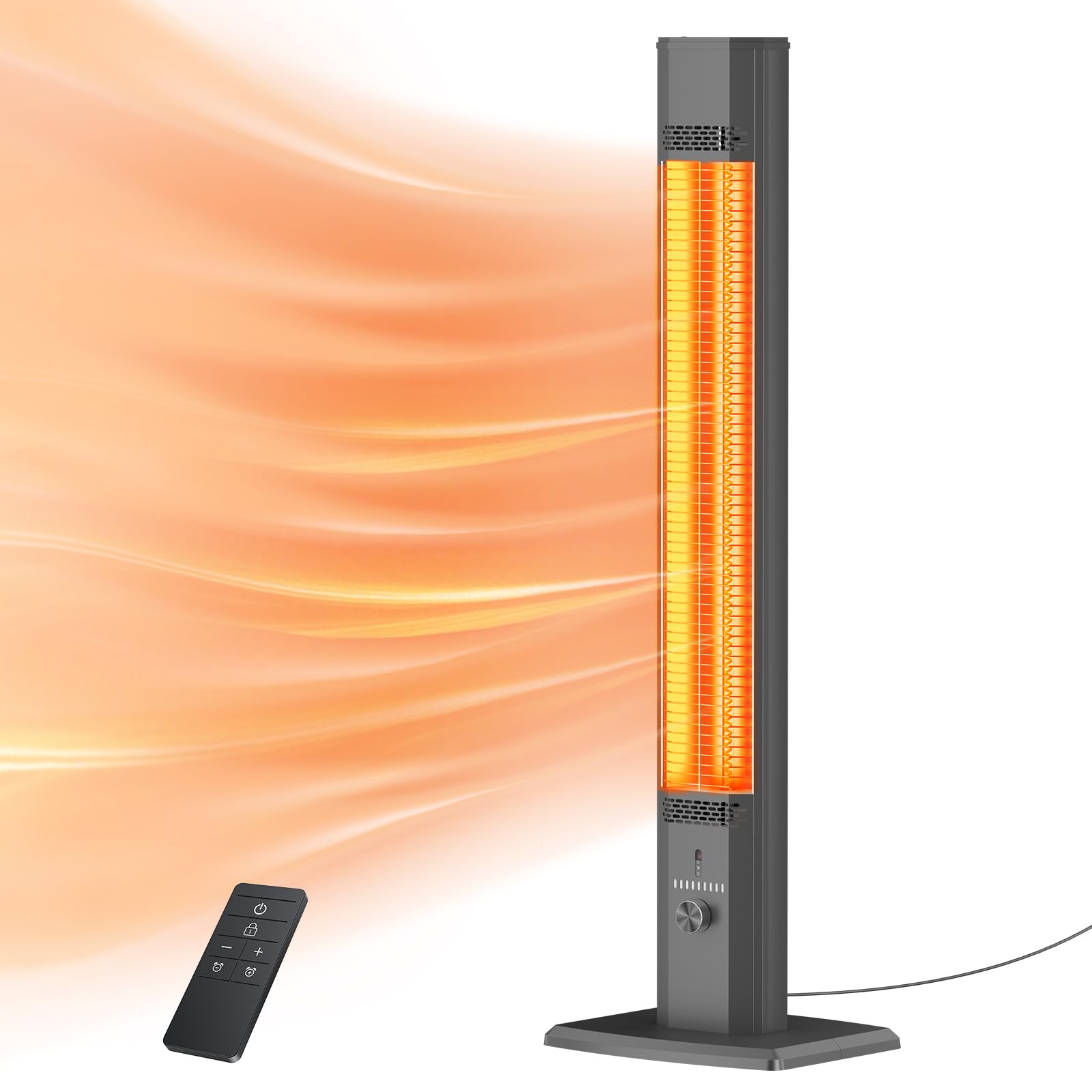 1500W Fast Electric Infrared Space Heater with 9 Heat Levels & Timer - Outdoor Patio Heater for Garage, Backyard, Room Indoor Use - Waterproof, Child Lock, Black Large - Perfect for Winter Nights & Outdoor Gatherings