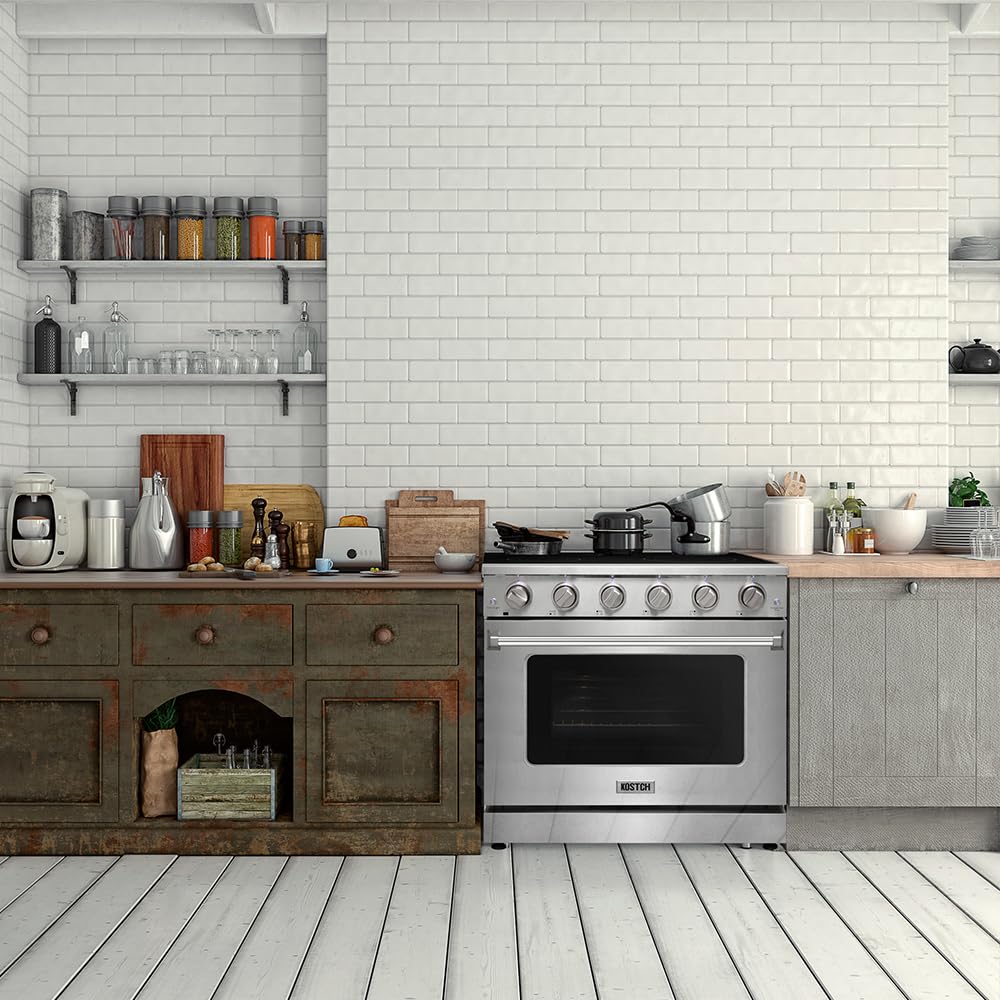 36 Inch Stainless Steel Electric Range with 5-Burner Glass Cooktop & 6.0 Cu. Ft. Convection Oven - KOS-36RE06H White | Professional Kitchen Appliance for Home Cooking, Baking & Entertaining