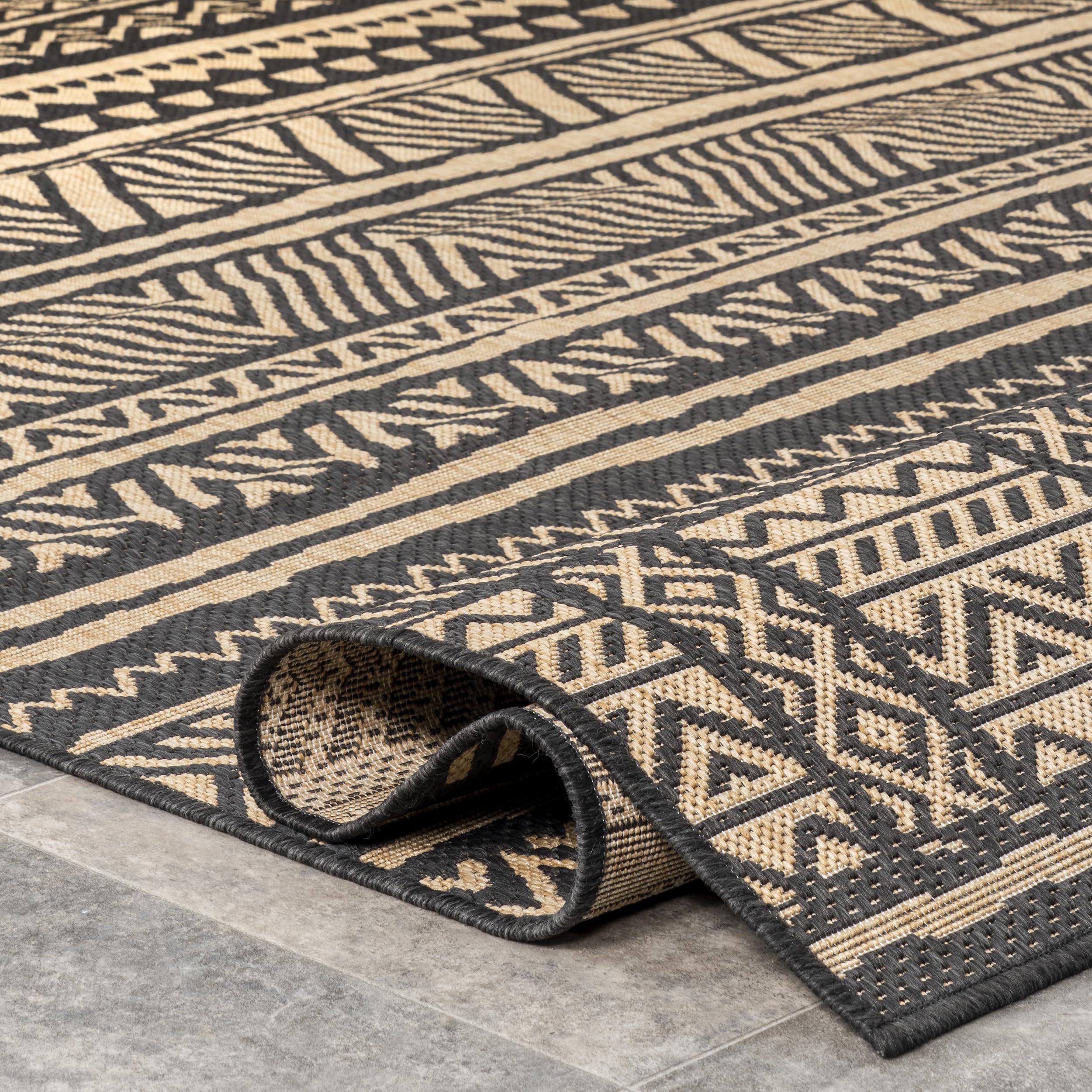 nuLOOM 2' x 8' Outdoor Performance Area Rug - Stain & Weather Resistant, High Traffic Patio & Balcony Rug in Abbey Charcoal | Perfect for Outdoor Living Spaces, Decks, Porches & Poolside Areas