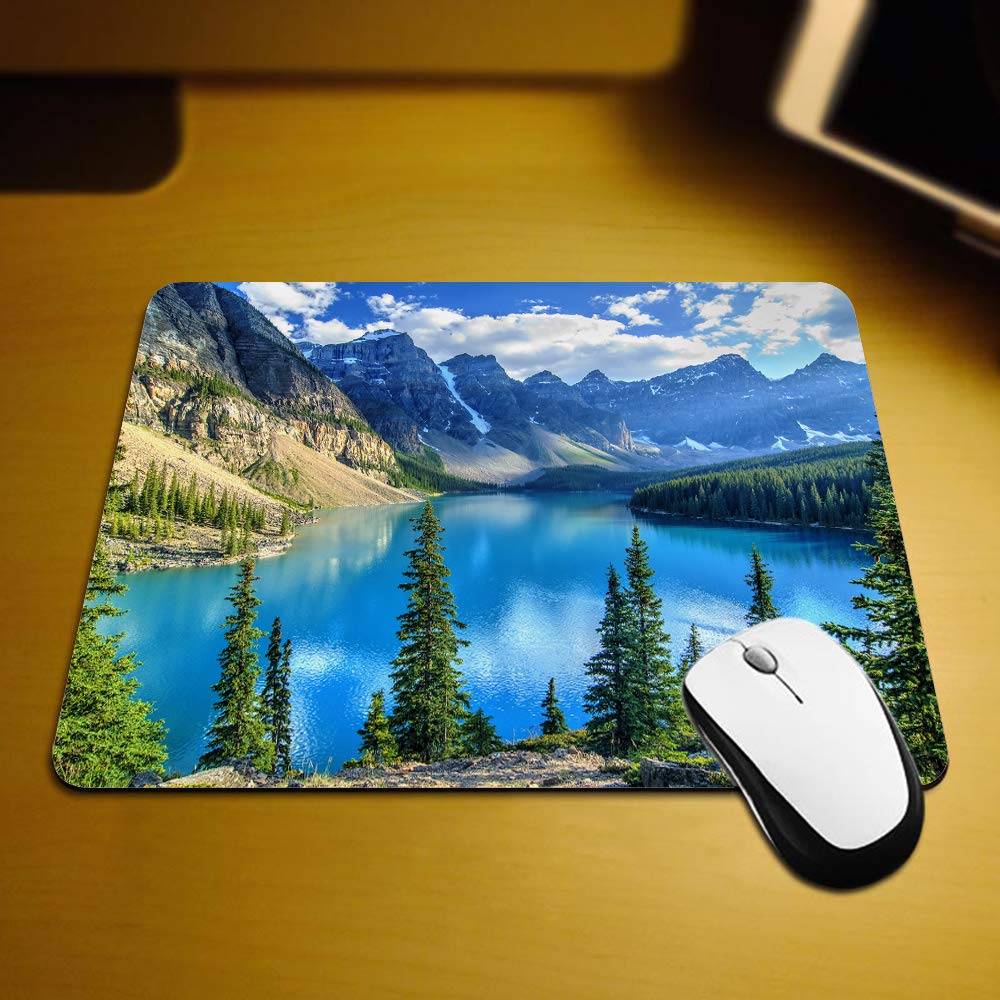 Canadian Rockies Moraine Lake Banff Landscape Gaming Mouse Pad - Non-Slip Rubber Surface for PC, Laptop & Office (9.5x7.9 Inch) - Perfect for Gaming, Work & Home Office Setup