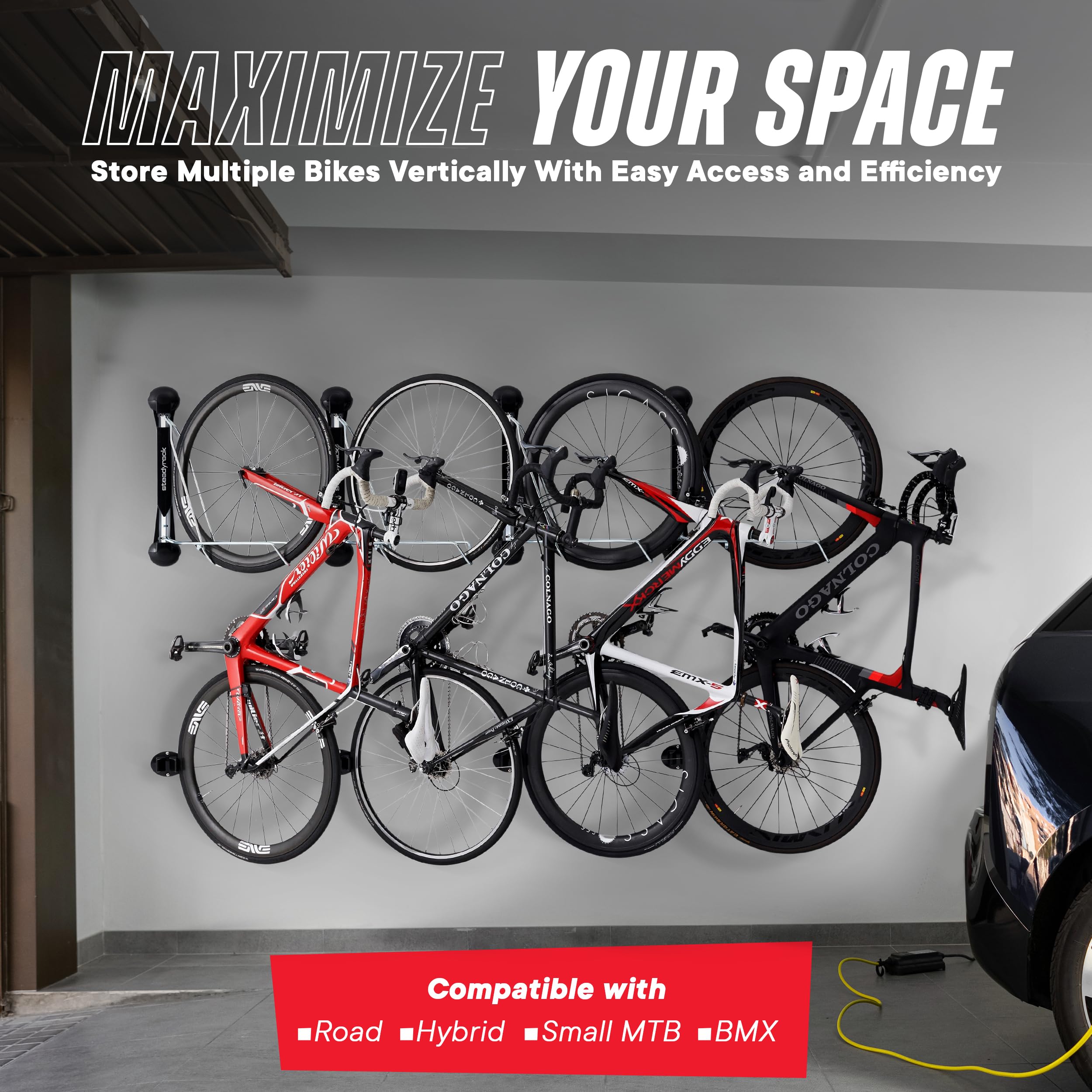 Steadyrack Classic Wall Mount Bike Rack - Space Saving Bicycle Storage for Home, Garage & Bike Parks - Perfect for Indoor & Outdoor Bike Organization