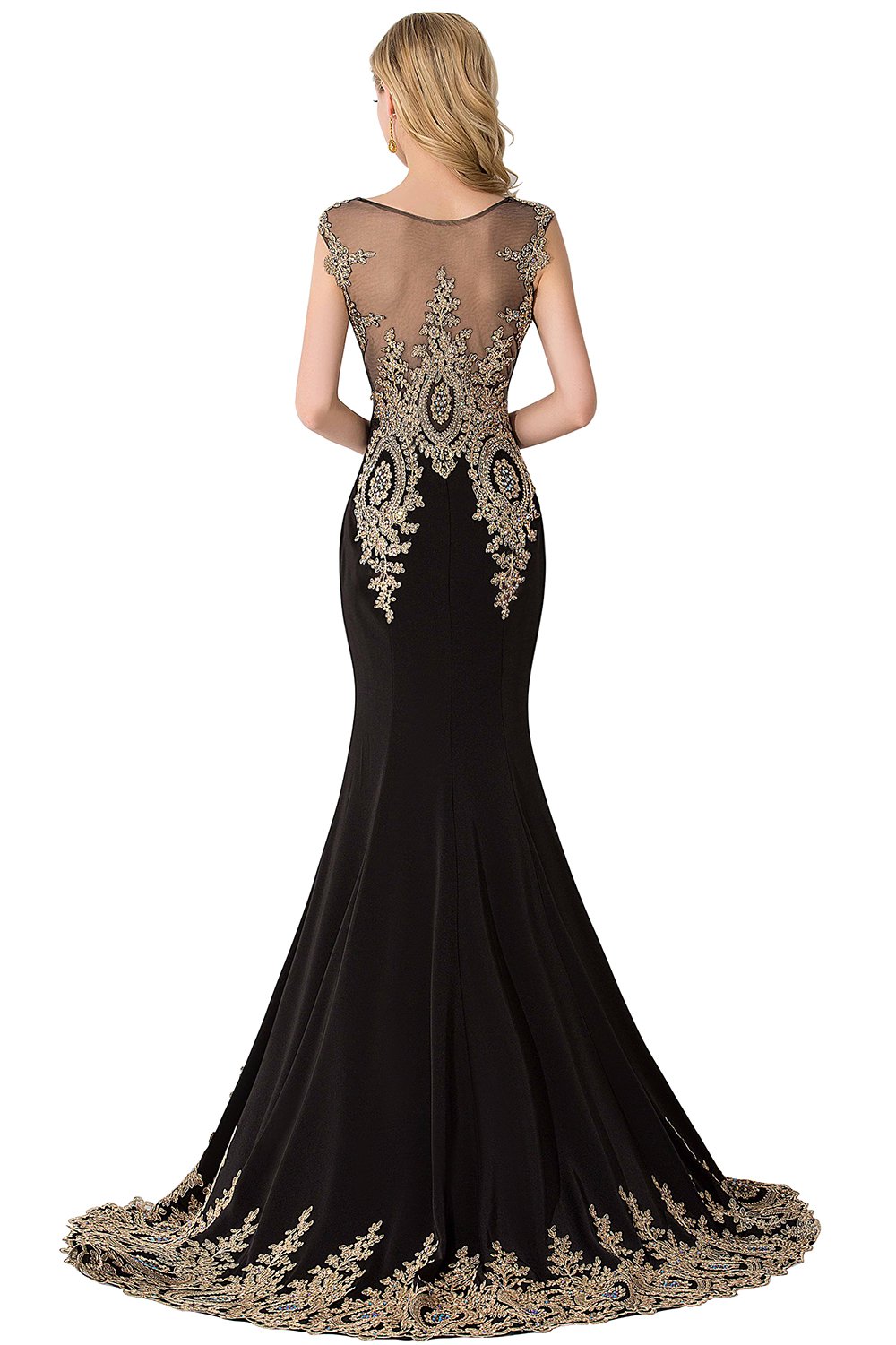 Elegant MisShow Women's Rhinestone Long Applique Trumpet/Mermaid Evening Prom Dresses for Formal Gowns & Special Occasions - Perfect for Weddings, Galas, and Red Carpet Events