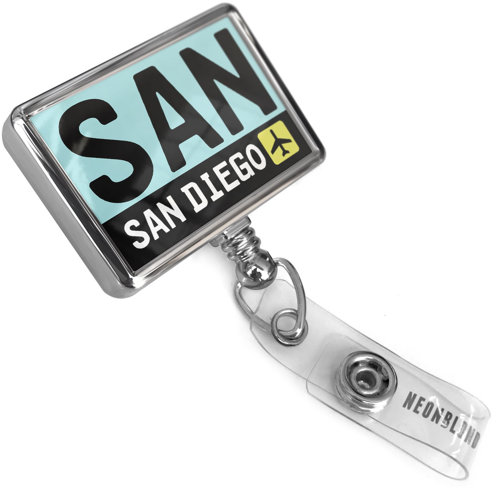 Retractable ID Badge Reel with Bulldog Belt Clip - SAN/San Diego Airport Security & Travel Accessories - Durable Plastic Badge Holder for Work, Events & Conventions