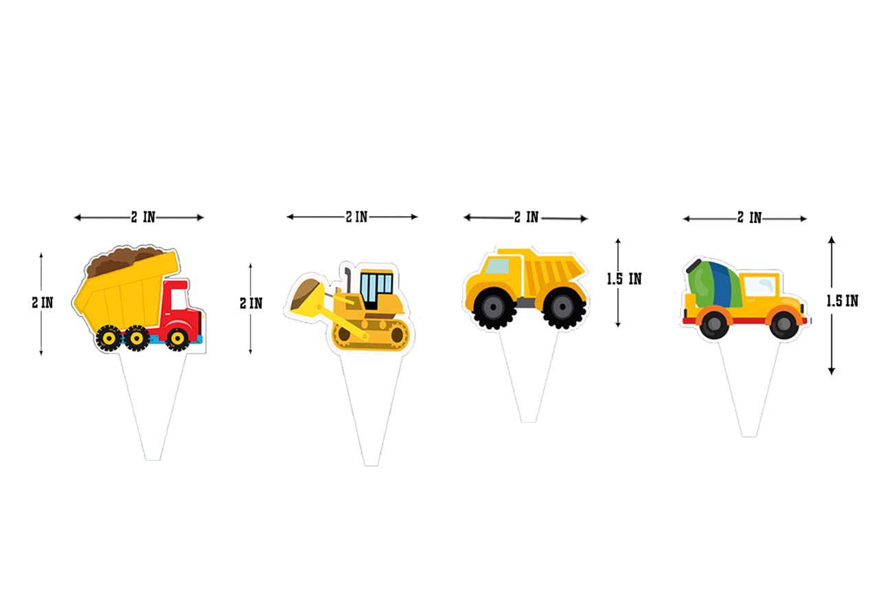 WoW Party Studio Construction Vehicles Theme Happy Birthday Decorations - 20 Pcs Cake Toppers for Kids Birthday Party, Construction Theme Celebration & Baby Shower Decor