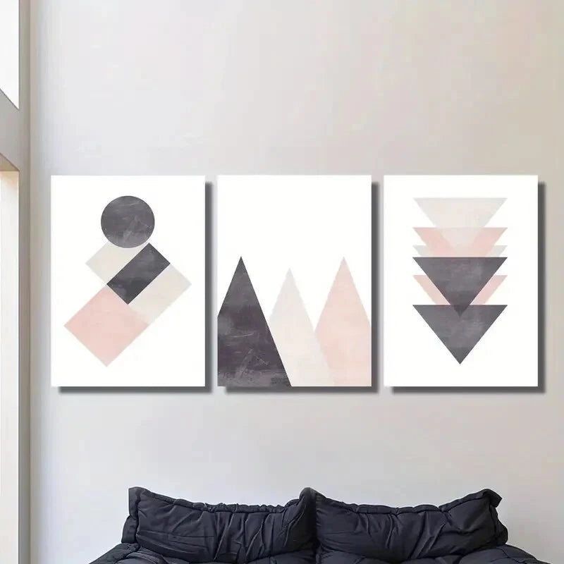 3-Piece Geometric Decorative Wall Art Paintings - Metal Print Ready to Hang Modern Home Decor for Living Room, Bedroom & Office