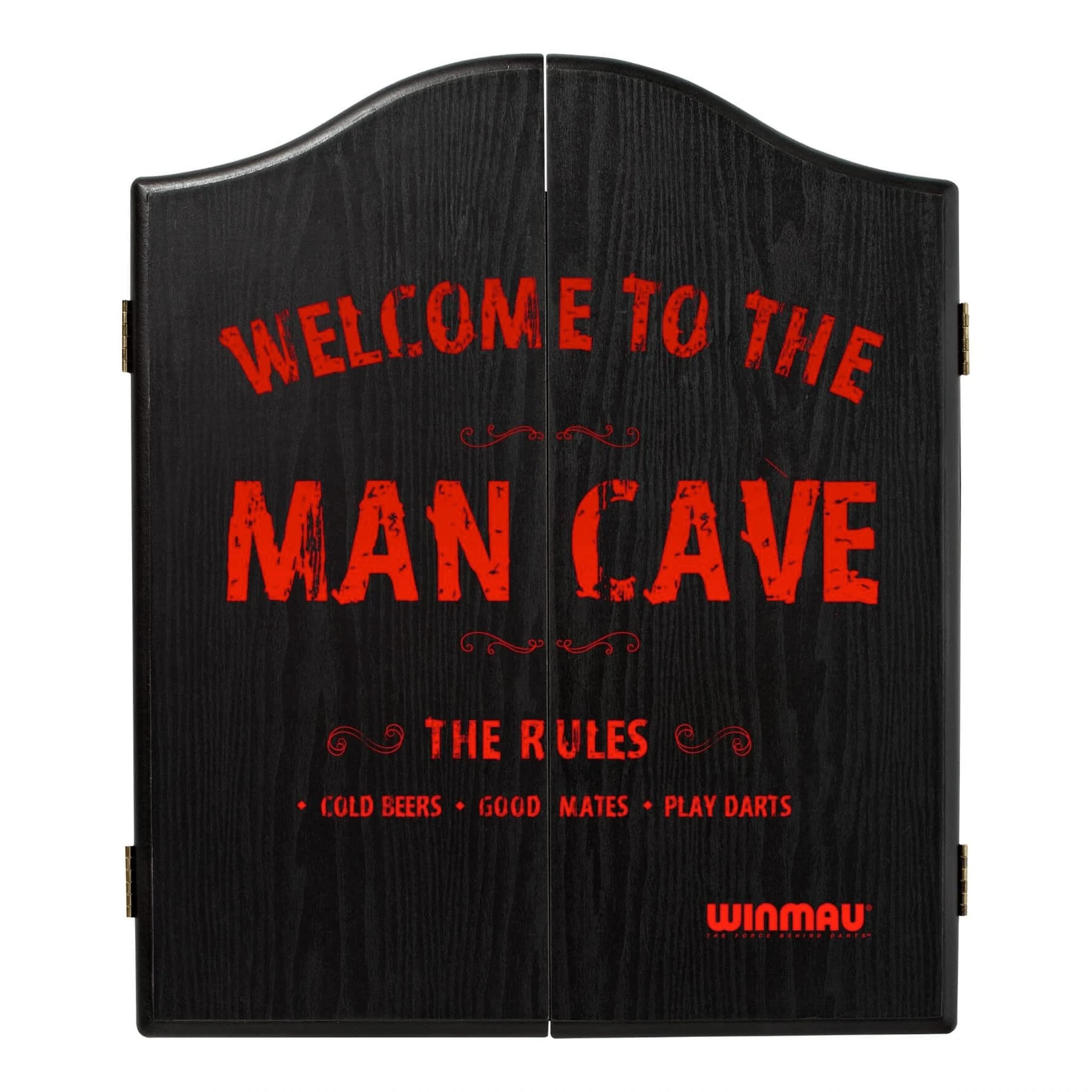 Winmau Man Cave Printed Wooden Dartboard Cabinet Set - Professional Dart Board with Cabinet for Home, Bar & Game Room - Perfect for Parties, Sports Decor & Pub Style Entertainment