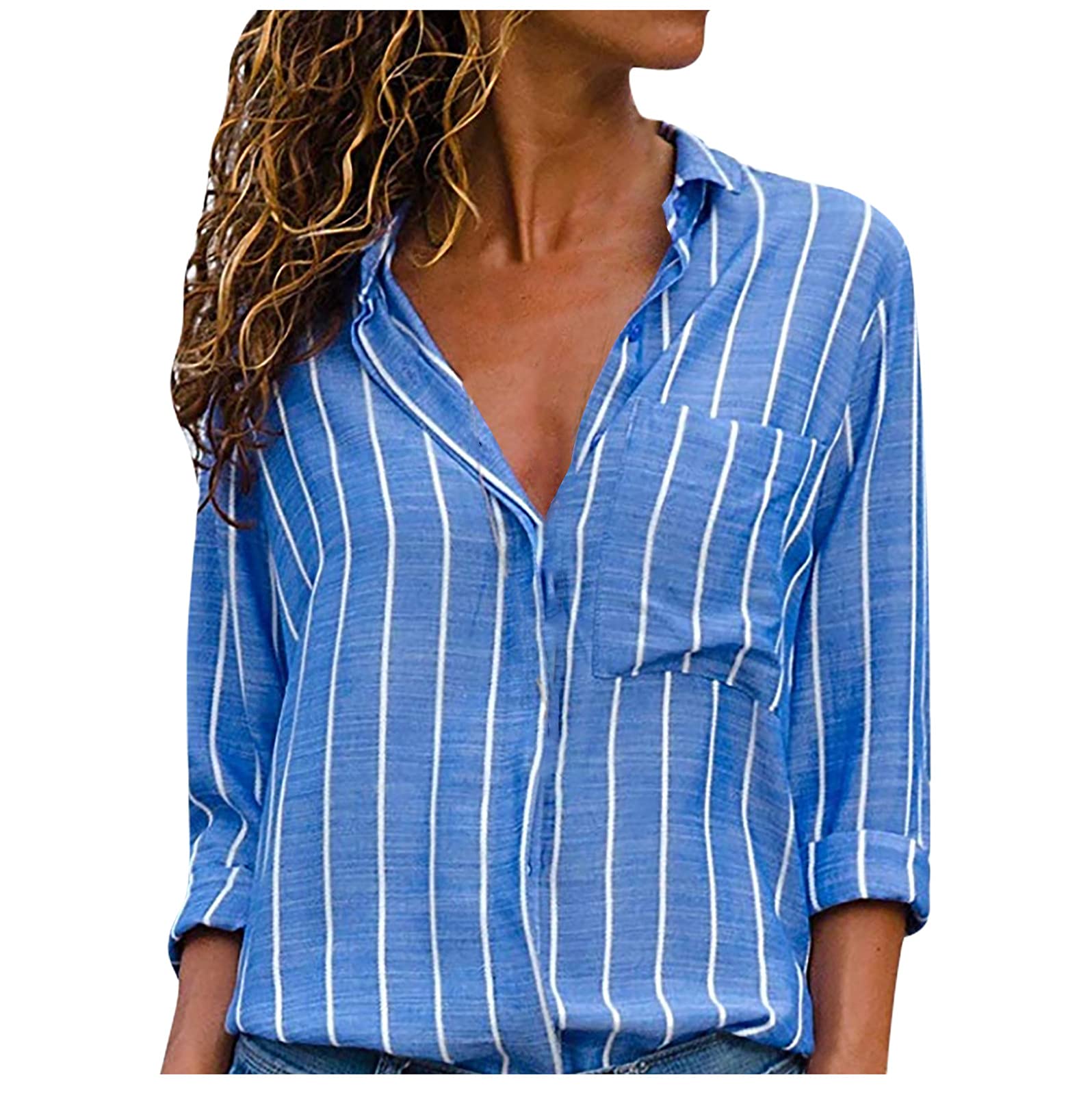 Uppada Women's Blouses & Button Down Shirts - Fall Striped Fashion Lapel Tops, Lightweight Long Sleeve Loose Work Shirts for Office, Casual Outfits & Autumn Layering
