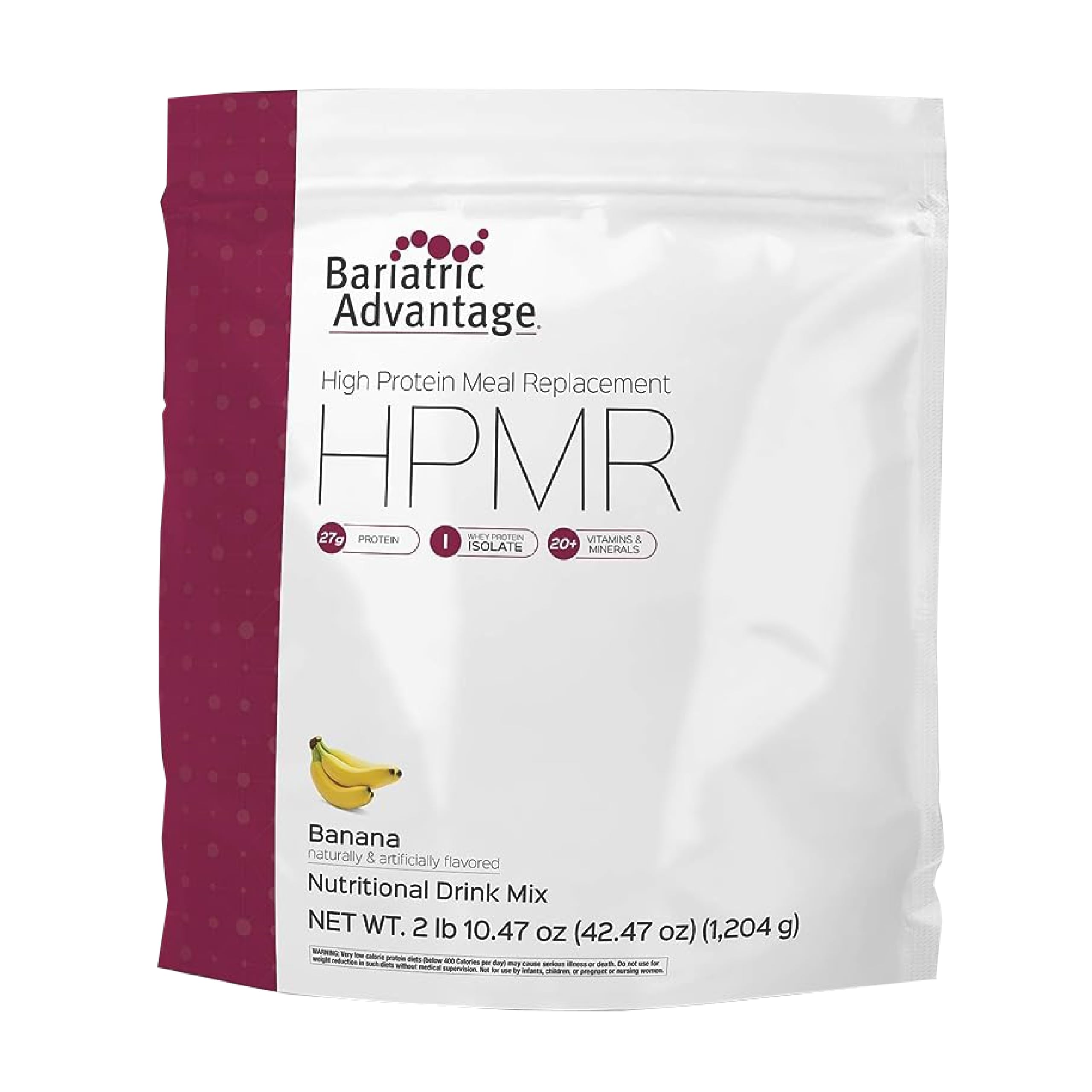 Bariatric Advantage High Protein Meal Replacement Shake - Whey Isolate Protein Powder for Gastric Bypass & Sleeve Surgery - 27g Protein, Lactose Free, Banana Flavor (28 Servings) - Post-Op Nutrition & Weight Management Support