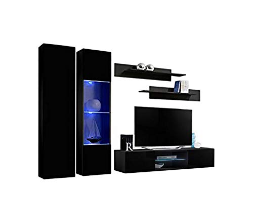 Modern Wall-Mounted TV Stand with Storage Shelves & LED Lights - A5 33