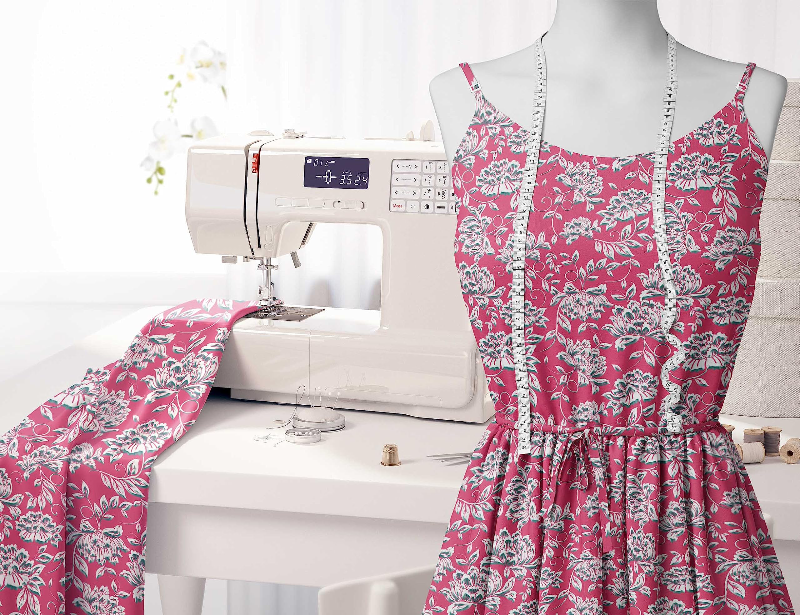 Soimoi Moss Georgette Pink Fabric by The Yard - 42 Inch Wide Floral Printed Fabric with Artistic Leaf Design for Dresses, Curtains & DIY Fashion Projects