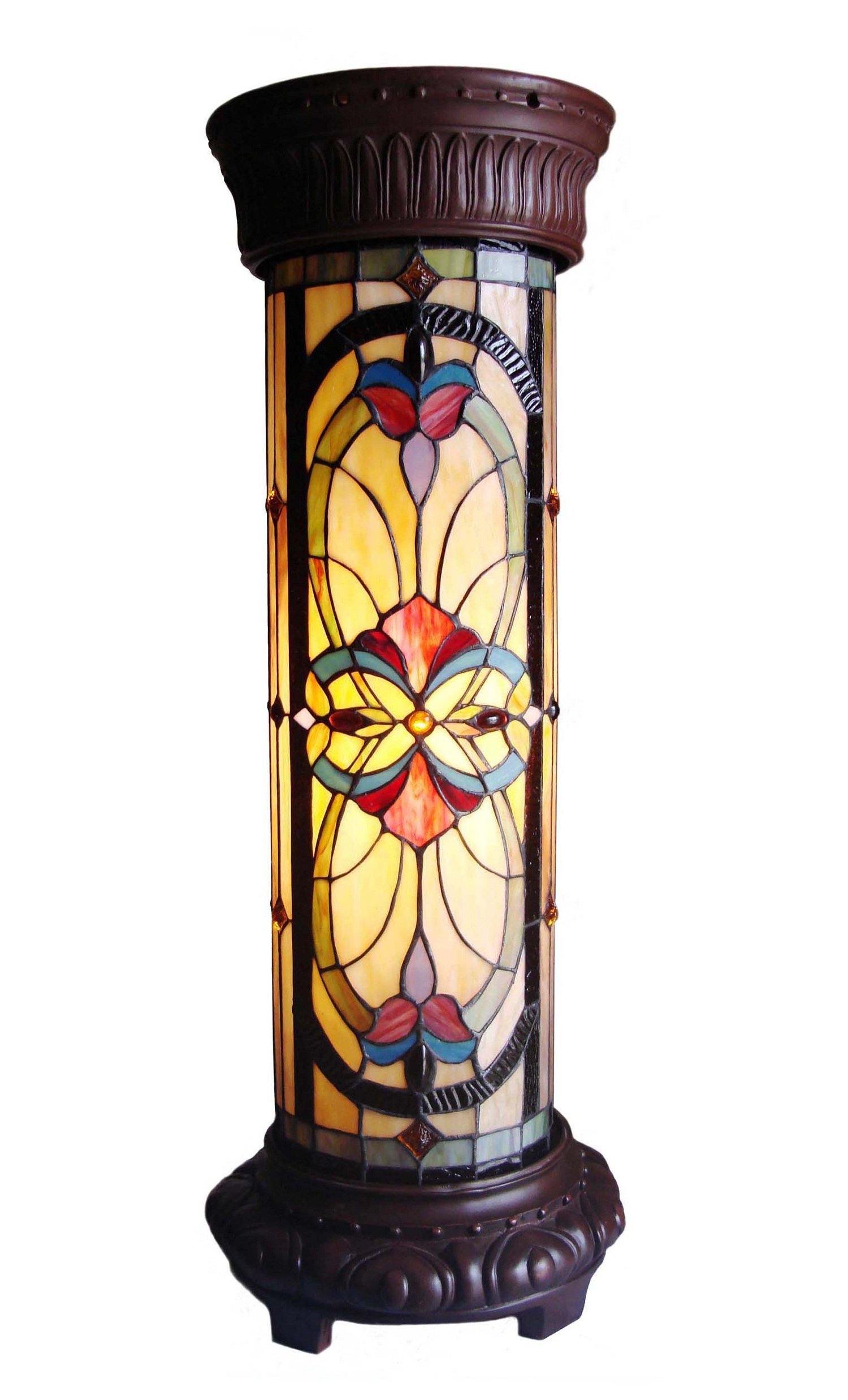Tiffany-Style Glass 2-Light Victorian Pedestal Light Fixture - 30 Inch Tall Antique Brass Floor Lamp - Perfect for Living Room, Bedroom, or Office Decor