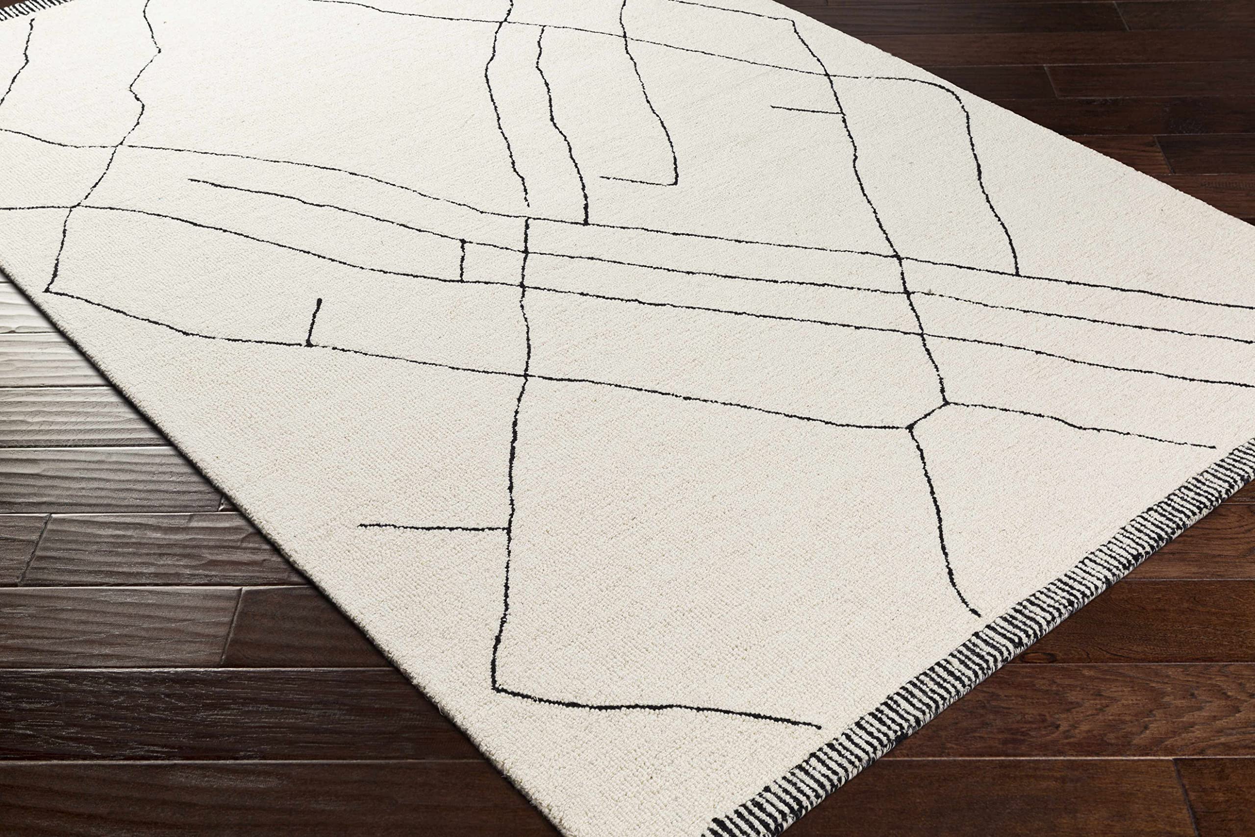 Premium Hauteloom Alpaca Wool Area Rug - Soft & Durable 8' x 10' Modern Black & Beige Carpet for Living Room, Bedroom, Office - Cozy Home Decor & Floor Protection