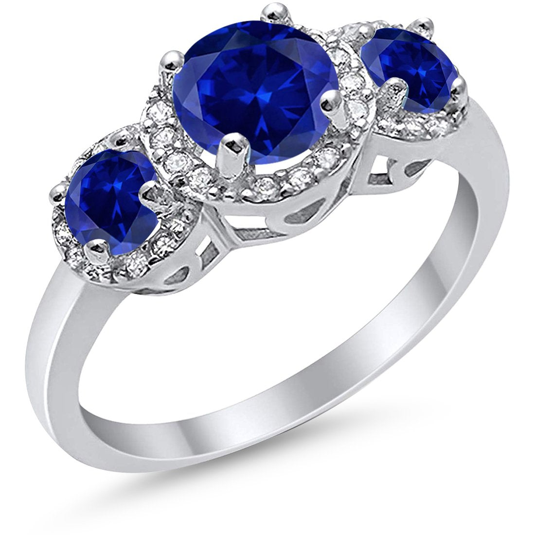 3 Stone Halo Wedding Ring - 925 Sterling Silver Cubic Zirconia Engagement Ring for Women - Perfect for Bridal, Anniversary & Valentine's Day Gifts