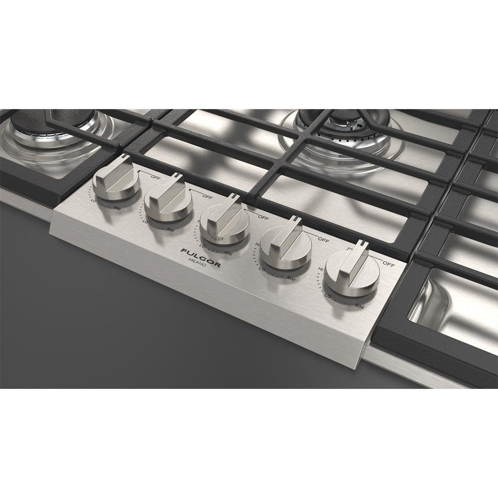 Fulgor Milano 36 Inch 5 Burner Gas Cooktop - 400 Series Stainless Steel (F4PGK365S1) | Professional Kitchen Appliance for Home Chefs & Cooking Enthusiasts