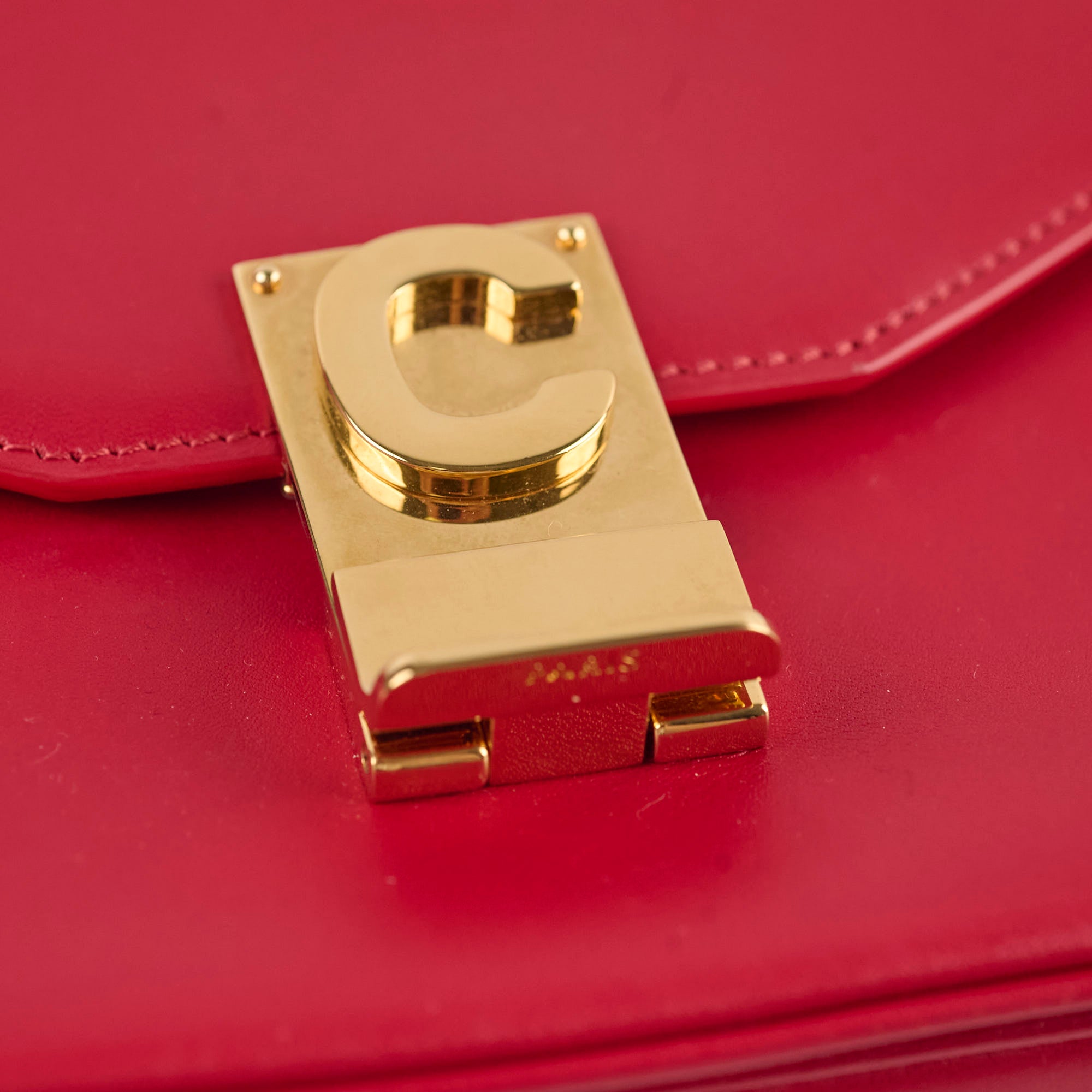 Celine Red C Logo Bag Smooth Calfskin Leather Handbag for Women - Luxury Designer Shoulder Bag for Work, Party & Everyday Use