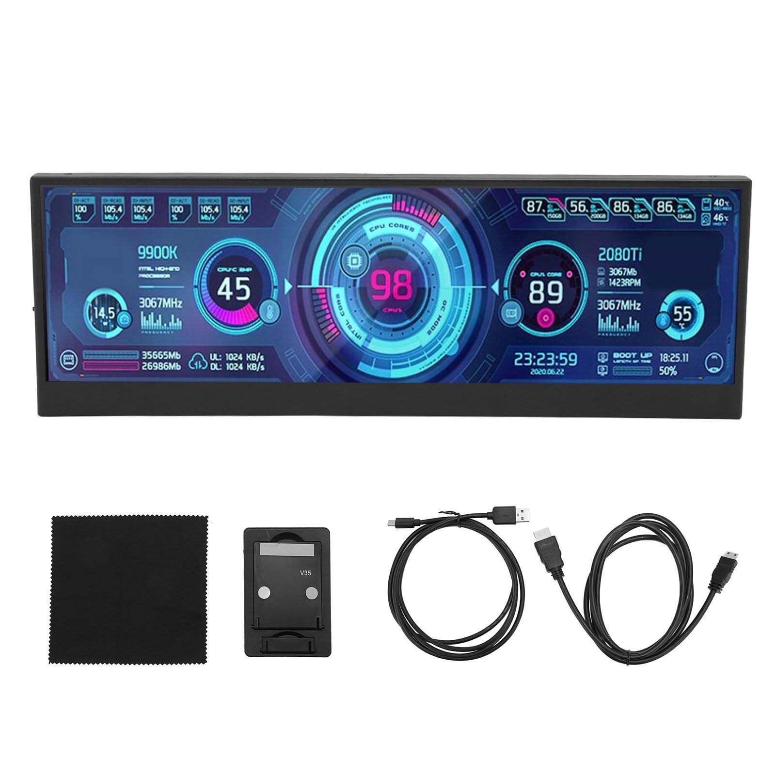 14 Inch LCD Secondary Display - Real-Time CPU GPU Temperature Monitor with Stretched Bar Design | Professional Computer Accessories for Gaming, Streaming & Workstation Setups