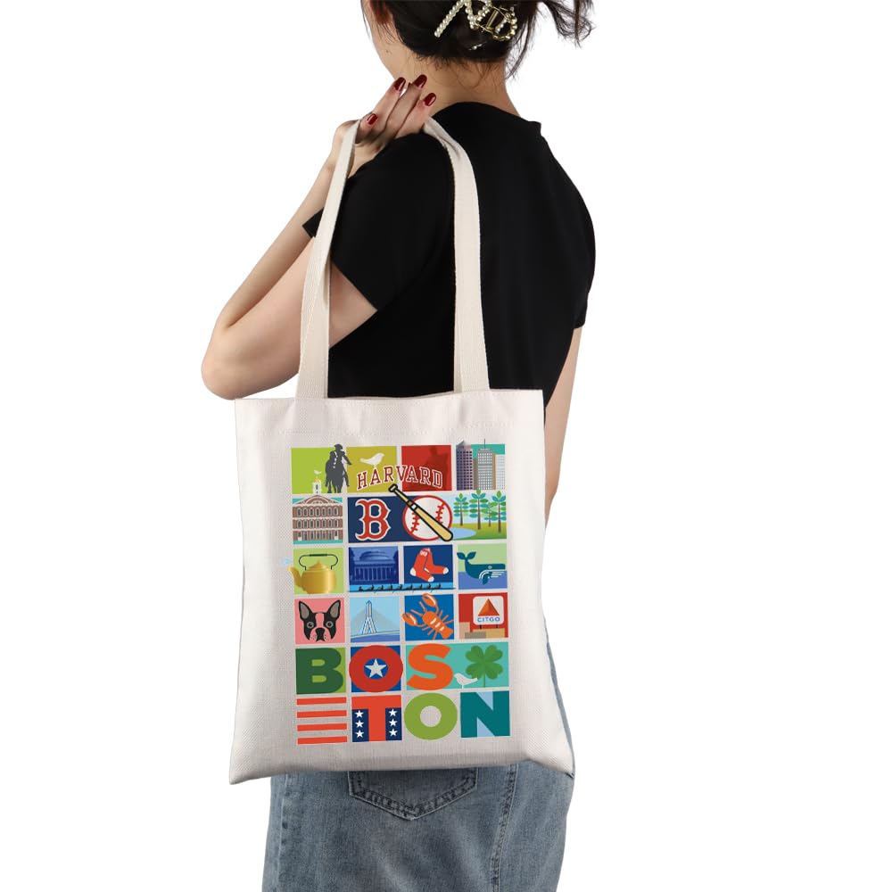 UJIMS Boston City Canvas Tote Bag - Durable & Stylish Boston Travel Souvenir Gift for Women & Men - Perfect for Shopping, Beach, Work & Daily Use - Boston Themed Gifts & Vacation Merchandise