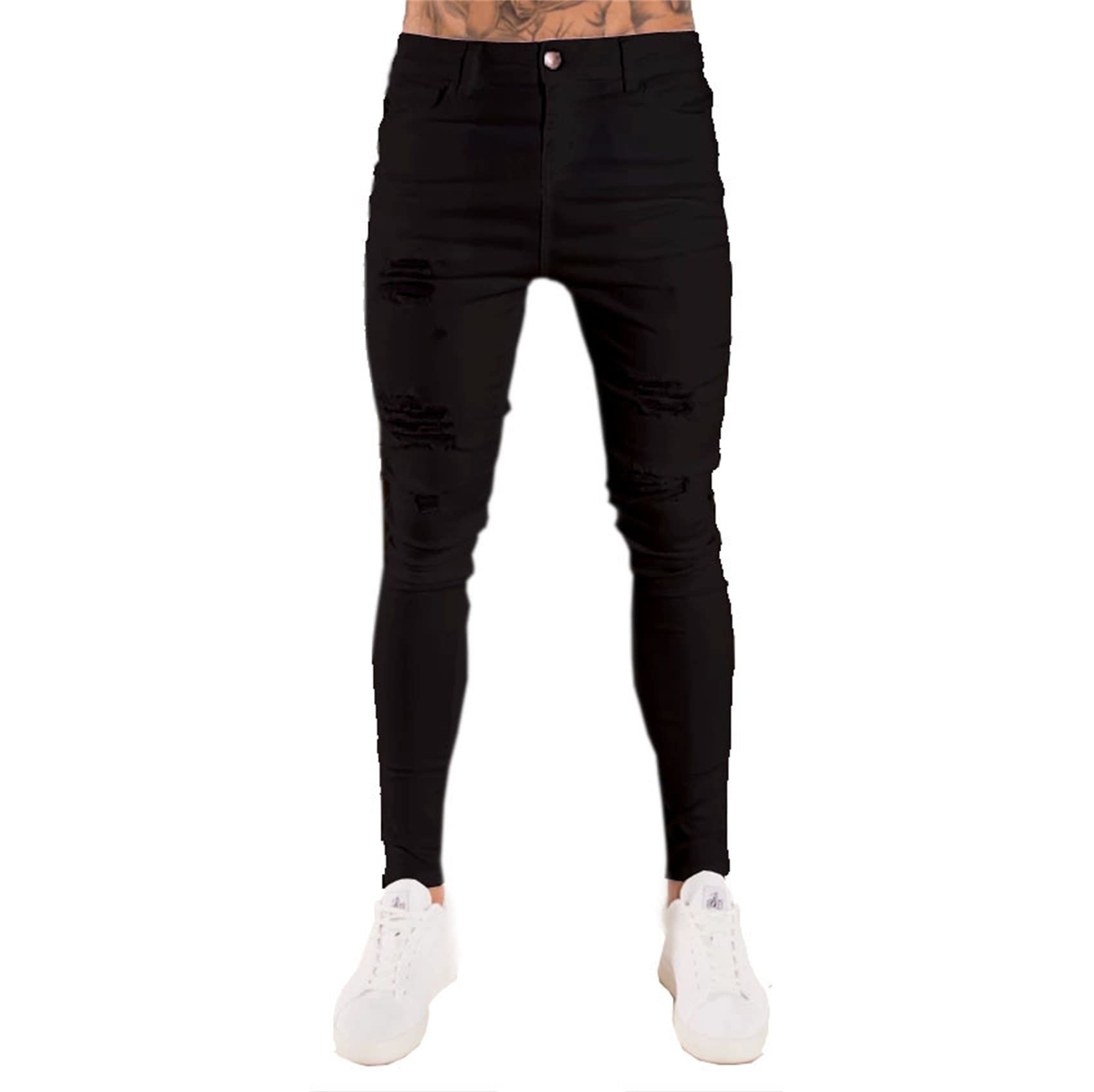 Men's Skinny Stretch Jeans - Slim Fit Ripped & Distressed Denim Pants for Casual Wear | Perfect for Street Style & Night Out