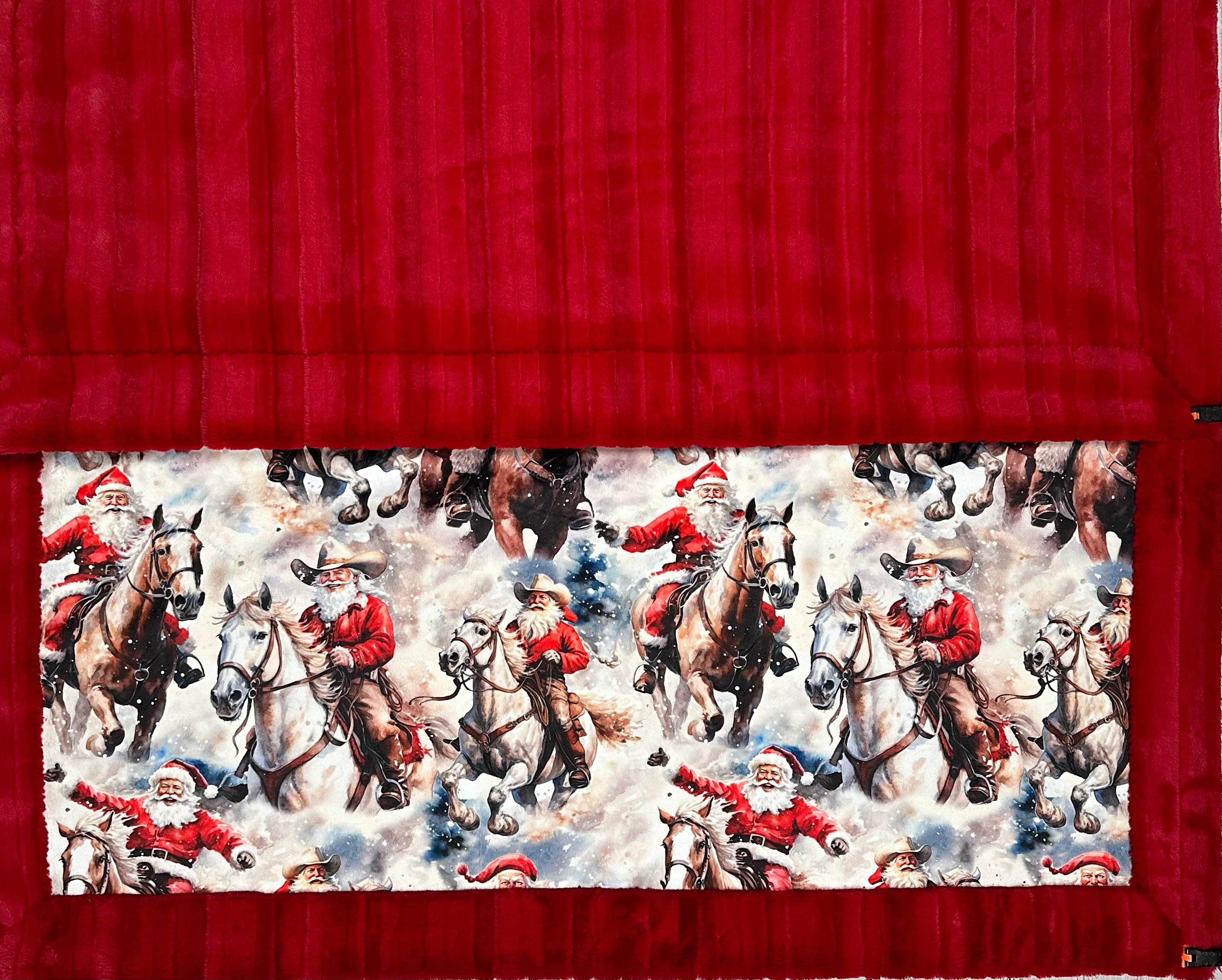 Premium Red Luxe Minky Blanket 53x78 - Soft Cowboy Santa Design for Christmas Decor, Cozy Bedding & Gift Ideas