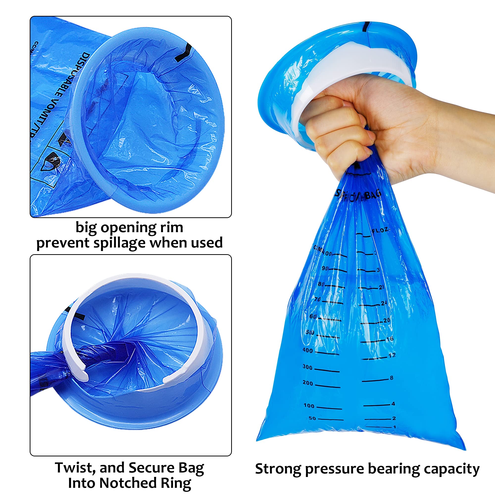 50 Pack Disposable Vomit Bags for Motion Sickness - Blue Emesis Bags for Travel, Airplane, Car & Boat - Nausea Relief for Kids & Adults - Perfect for Road Trips, Cruises & Flights