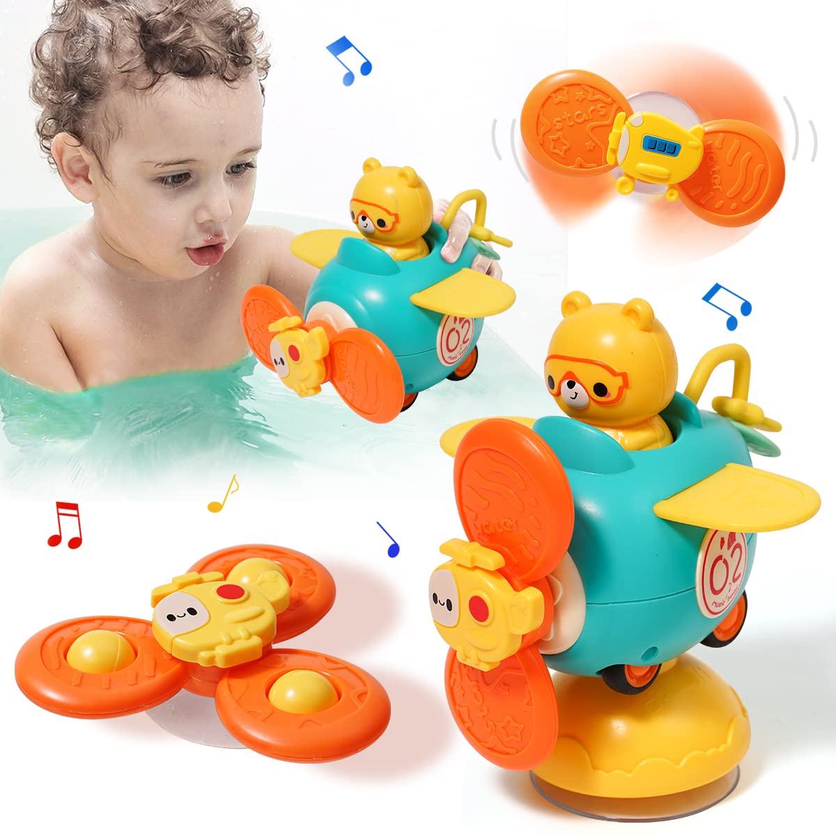 3 in 1 High Chair Toys with Suction Cups - Spinner, Teething Tray & Rattle for Babies 6-18 Months - Interactive Learning & Sensory Development Toy for Toddlers - Perfect for High Chair, Bath Time & Playtime - Ideal Baby Shower & Birthday Gift for Boys & Girls