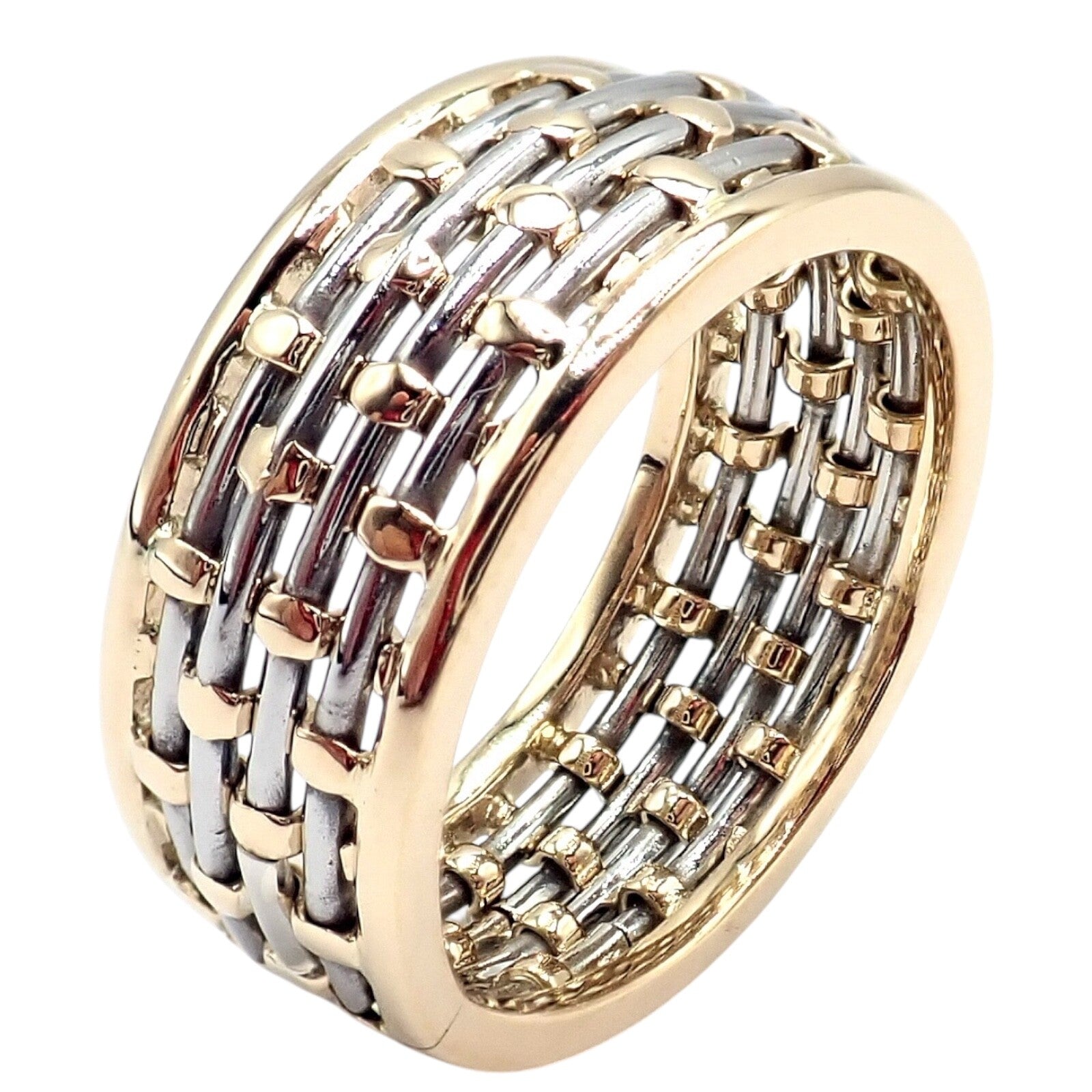 Authentic Cartier 18K Yellow Gold & Stainless Steel Basket Weave Ring and Earrings Set - Luxury Jewelry for Weddings, Anniversaries & Special Occasions