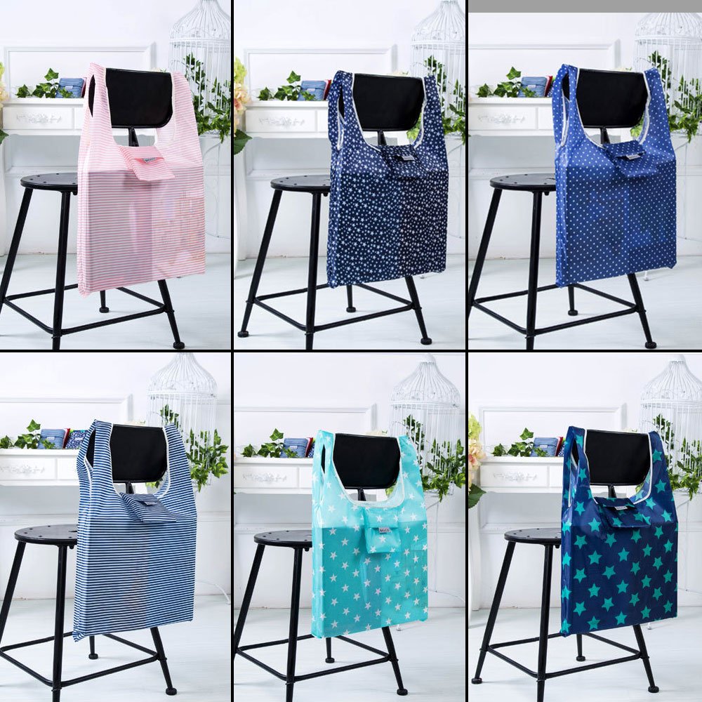 Eco-Friendly Reusable Grocery Tote Bags - 6 Pack Foldable Shopping Bags, Water Resistant & Durable for Groceries, Lightweight & Strong Fits in Pocket | Perfect for Grocery Shopping, Farmers Market, Beach Trips & Daily Errands