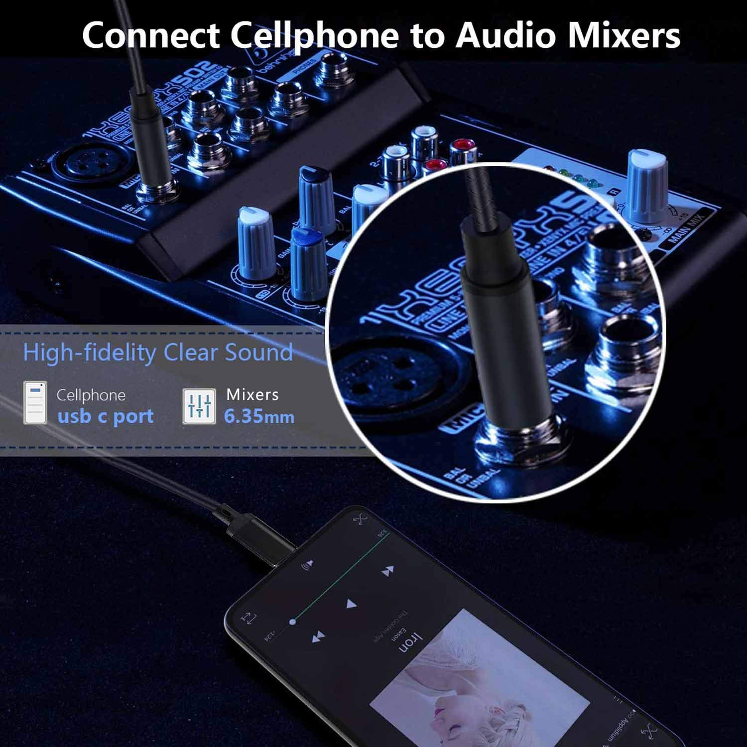 USB C to 6.35mm (1/4 inch) TRS Stereo Audio Cable - 3.3FT Gold Plated Connector - Compatible with Pixel 4XL, Galaxy Note 10+/S20+, Amplifiers, Speakers, Headphones & Mixing Consoles - Perfect for Home Studio, Live Performances & Professional Audio Setups