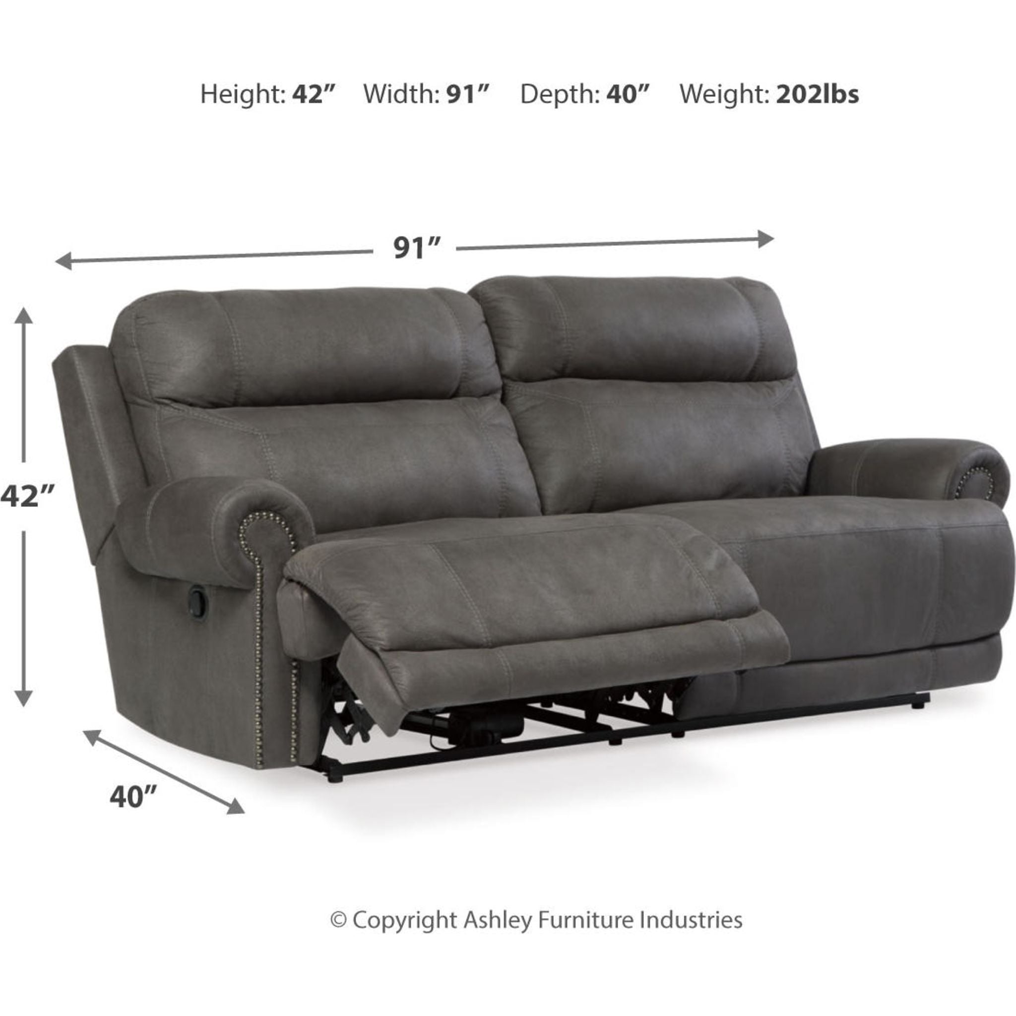 Stylish Austere Reclining Sofa in Gray - Modern Comfort for Living Room, Home Theater & Lounge Spaces