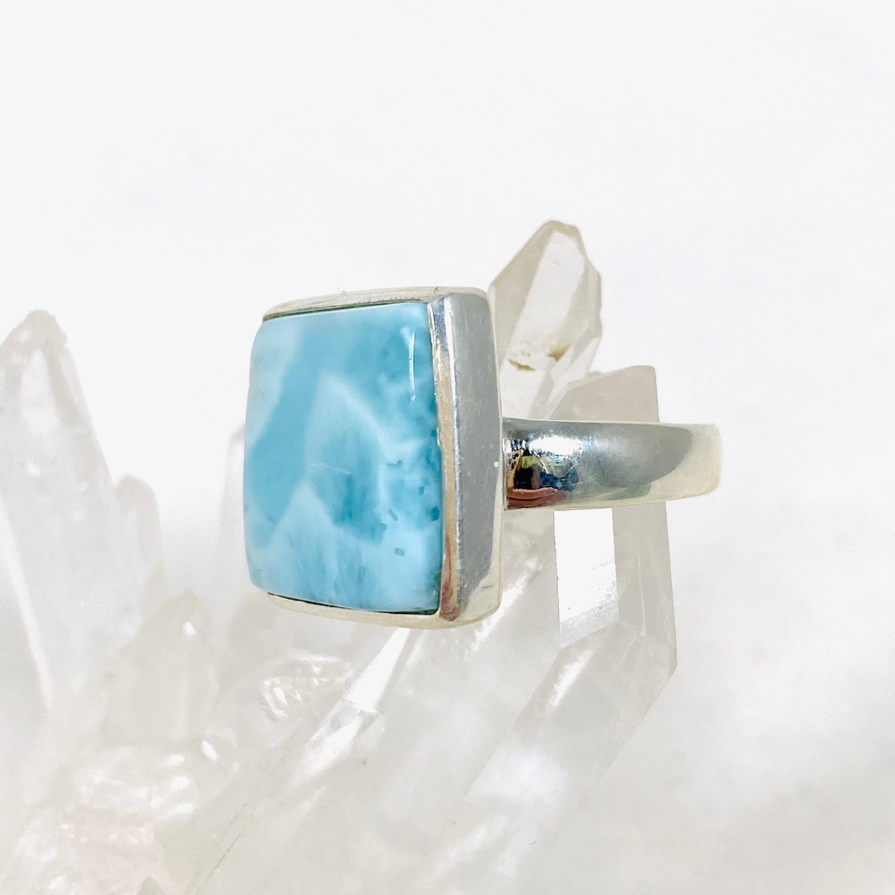 Larimar Square Ring Size 9 - Genuine Blue Stone Jewelry for Women, Sterling Silver Band, KRGJ3089 | Perfect for Everyday Wear, Gift Giving & Special Occasions