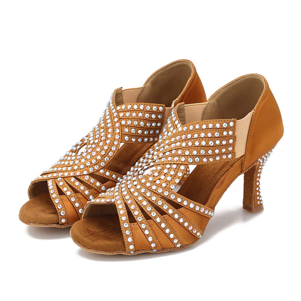 Women's Rhinestone Ballroom Latin Salsa Bachata Dance Shoes for Performance, Practice, and Social Dancing