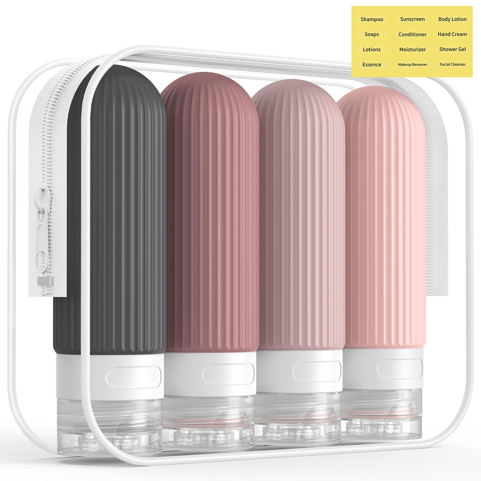 ME.FAN TSA Approved 3oz Silicone Travel Bottles (4-Pack) - Leak-Proof Toiletry Containers for Shampoo, Conditioner & Lotion | Portable Cosmetic Bottles for Air Travel, Gym & Vacation | Pink