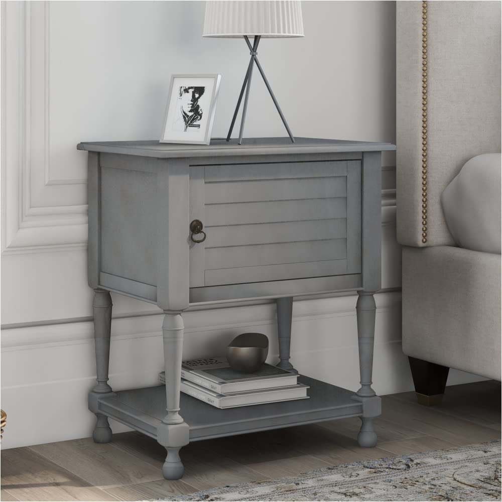 Versatile Nightstand with 2 Built-in Shelves - Gray Pine Wood Bedside Cabinet | Perfect for Bedroom, Living Room & Small Spaces