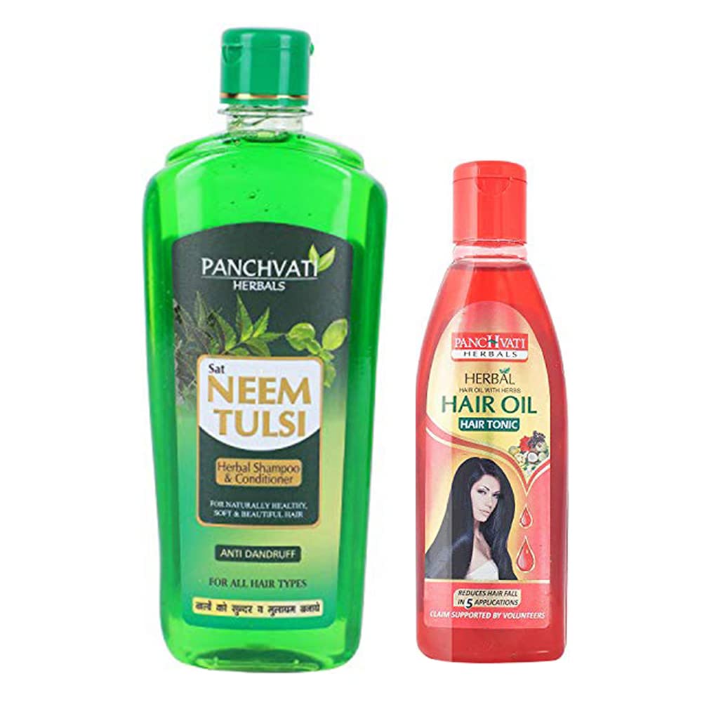 **Panchvati Hair Protection Kit - 100ml Ayurvedic Hair Oil & 450ml Neem Tulsi Shampoo for Dry, Damaged Hair | Natural Hair Growth & Scalp Care | Perfect for Daily Use & Hair Repair**