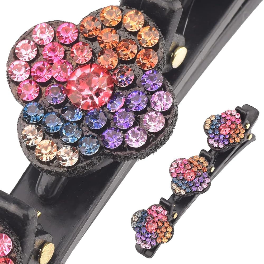 Sparkling Crystal Hair Clips for Women - 4PCS Braid Hair Accessories with Stones, Duckbill Hairpins & Sectioning Clips for Women & Girls - Perfect for Weddings, Parties & Everyday Styling