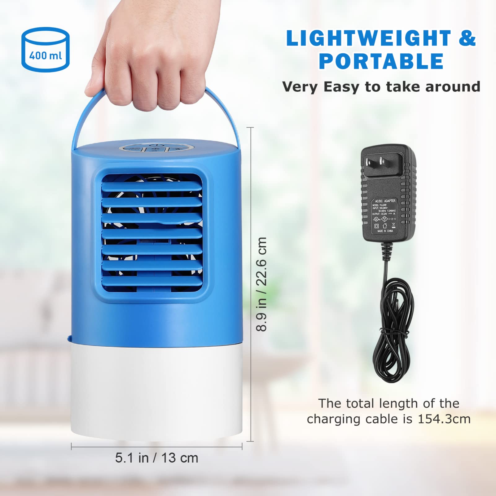 BESPORTBLE Portable Mini Air Cooler Fan - Personal Space Cooler, Compact Desktop Table Fan with US Plug, Quiet Cooling for Home Office & Bedroom (Blue) - Perfect for Summer, Travel & Small Spaces