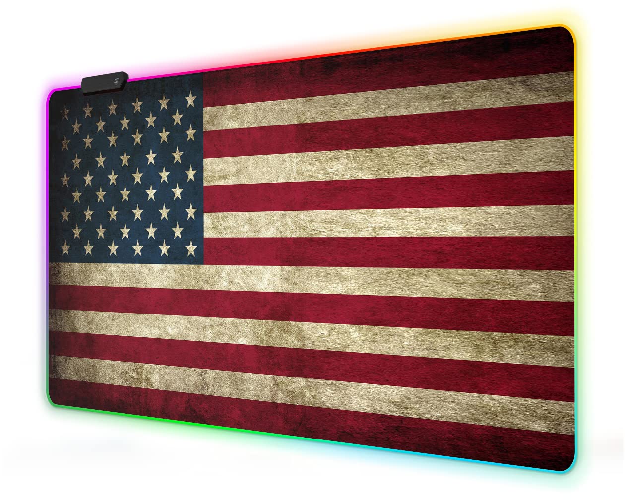 Meffort Inc RGB Gaming Mouse Pad - Large LED Gaming Mouse Mat with Custom Design, Stitched Edges (23.6 x 13.7 Inch) | USA Flag Pattern | Perfect for PC Gaming Setup, Office Work & Streaming Station Accessories