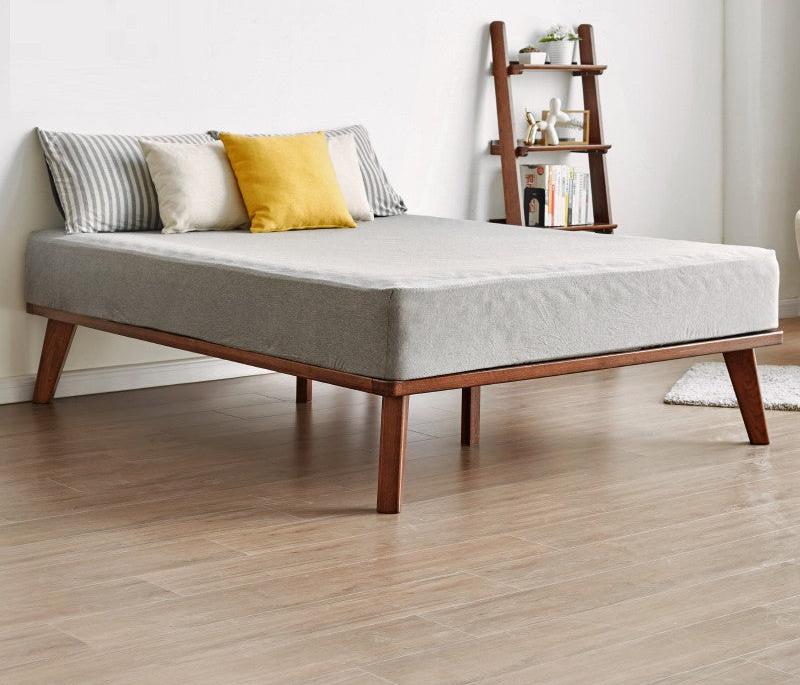 Solid Oak Wood Platform Bed Frame - Queen Size, No Headboard - Modern Minimalist Bedroom Furniture for Small Spaces & Studio Apartments