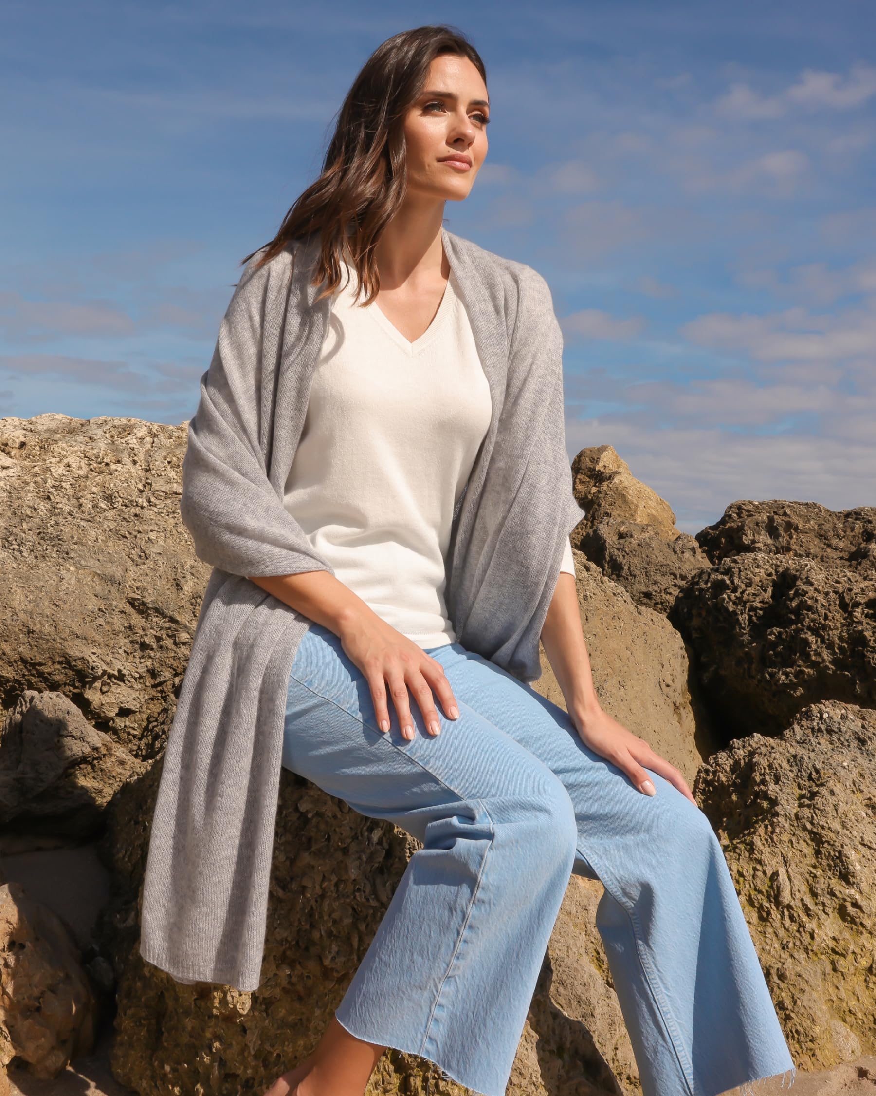 100% Pure Cashmere Lightweight Travel Wrap Shawl - Soft & Warm for Airplane, Office, and Home Use
