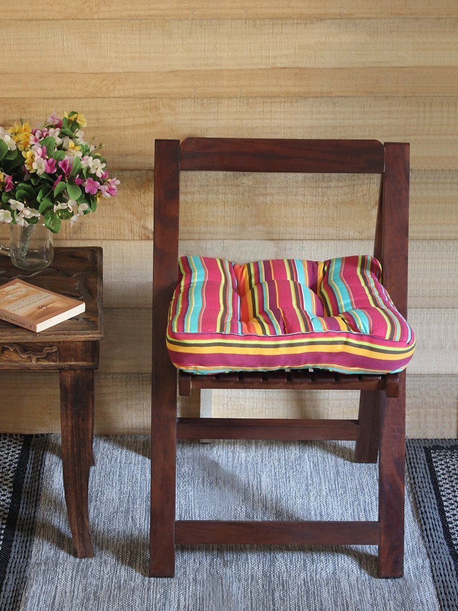 Store Indya 15x15 Inch Striped Cotton Chair Cushion - Soft Polyester Filled Seat Pad for Indoor Chairs, Car Seats & Stools | Home Decor, Office Comfort & Vehicle Accessories