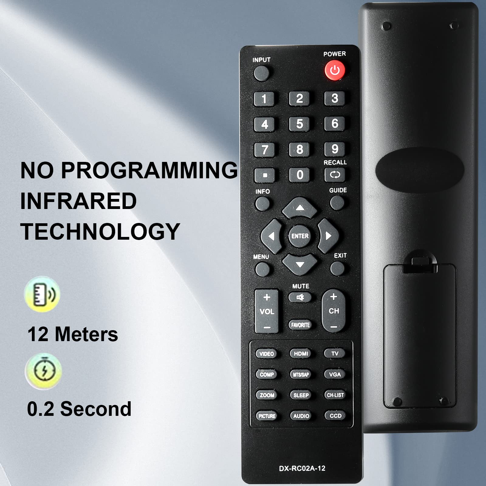 Universal Remote Control DX-RC02A-12 for Dynex TVs - Works with All LCD, LED, HDTV Models | Perfect for Home Theater, Living Room & Bedroom Entertainment Systems