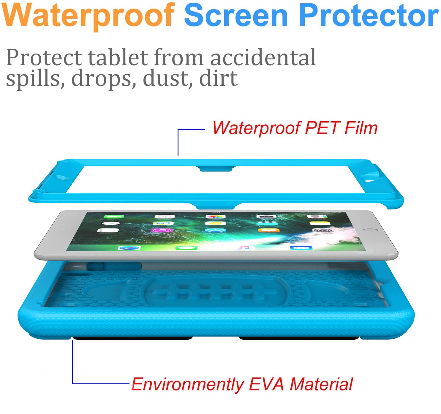 BMOUO Shockproof Kids iPad Case for iPad 6th/5th Generation (9.7-inch 2017/2018) & iPad Air 2 - Durable Handle Stand Cover with Screen Protector - Perfect for School, Travel & Home Use - Blue