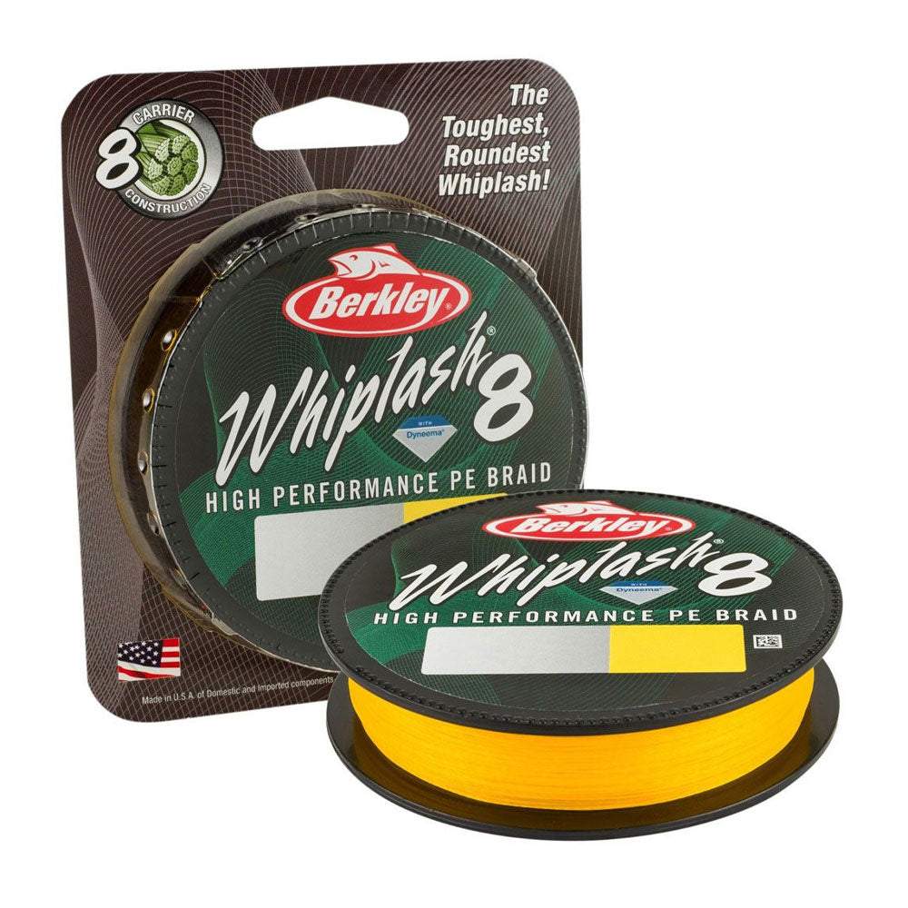 Berkley Whiplash 8 Braid Fishing Line - Yellow, 300m, 0.12mm Diameter - High Performance for Saltwater & Freshwater Fishing