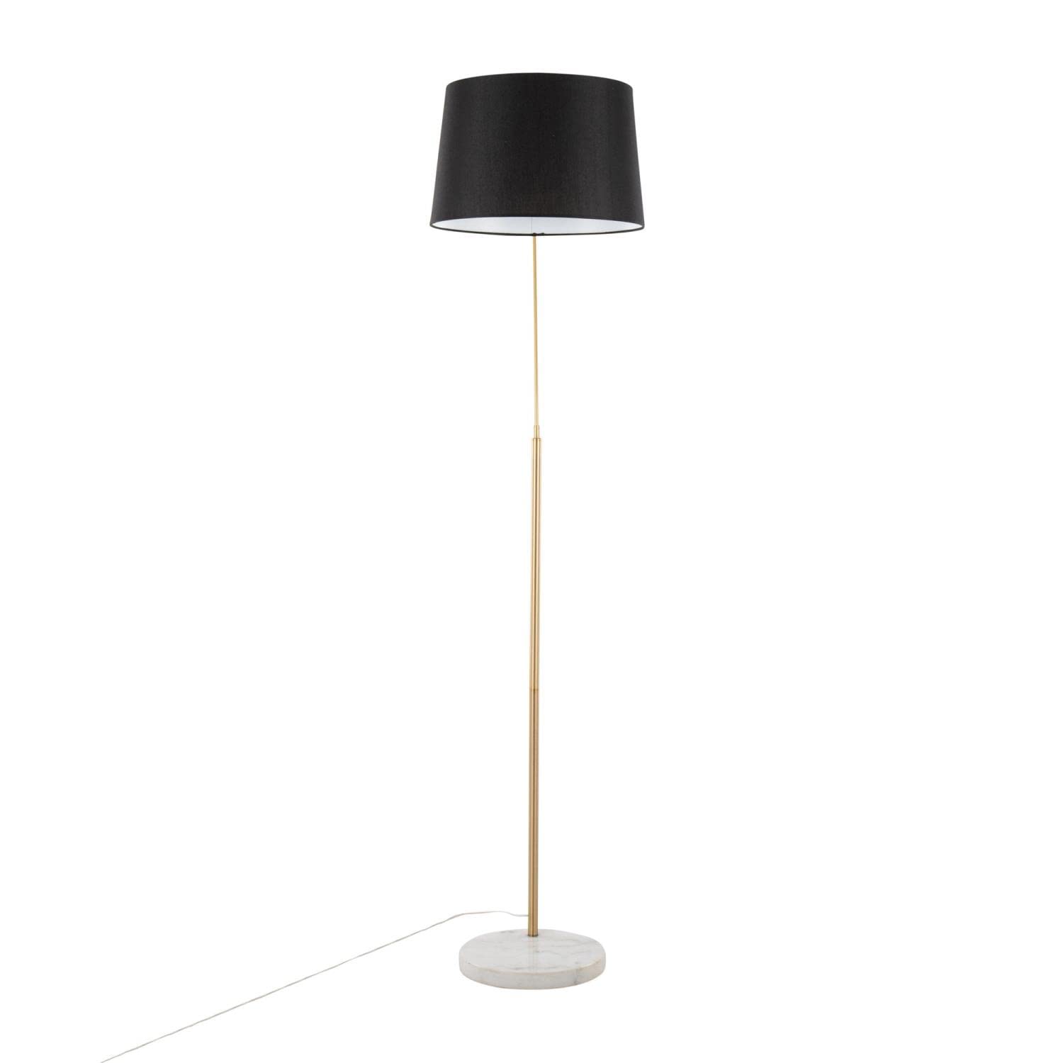 Modern March Floor Lamp - Adjustable Standing Lamp for Living Room & Bedroom - Tall Corner Lamp with White Marble Base, Antique Brass Metal & Black Linen Shade - Perfect for Reading Nook, Home Office Lighting and Cozy Ambience