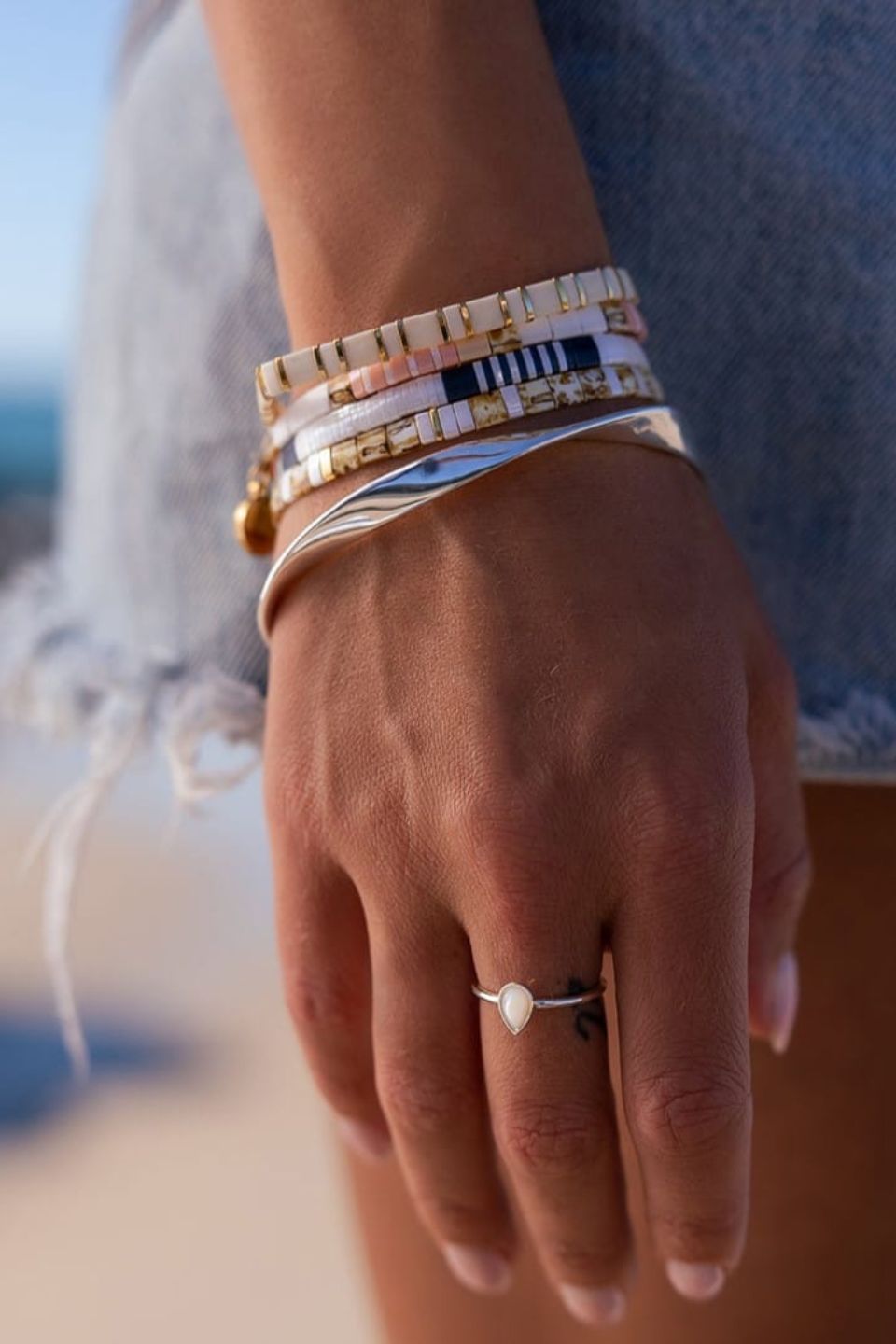 Pink Gold White Charm Bracelet with Gold Accents - Elegant Jewelry for Women, Perfect for Parties, Weddings & Everyday Wear