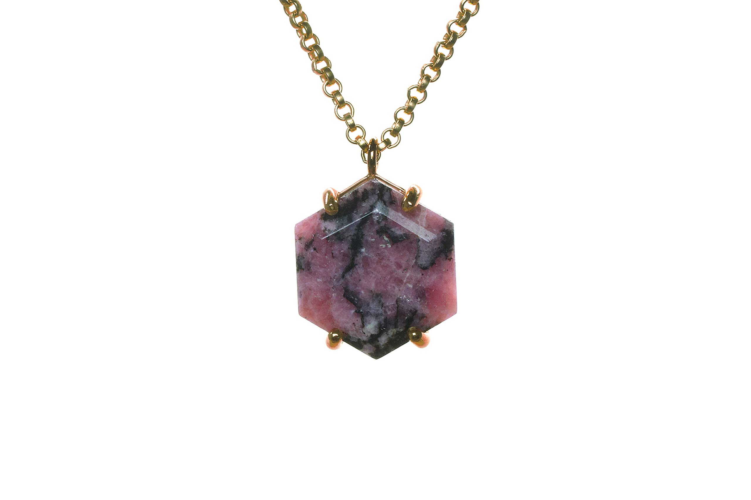 Rhodonite Hexagon Crystal Necklace for Women - Handmade Custom Gemstone Jewelry, Fashion Statement & Unique Gift - Perfect for Everyday Wear, Special Occasions & Spiritual Healing