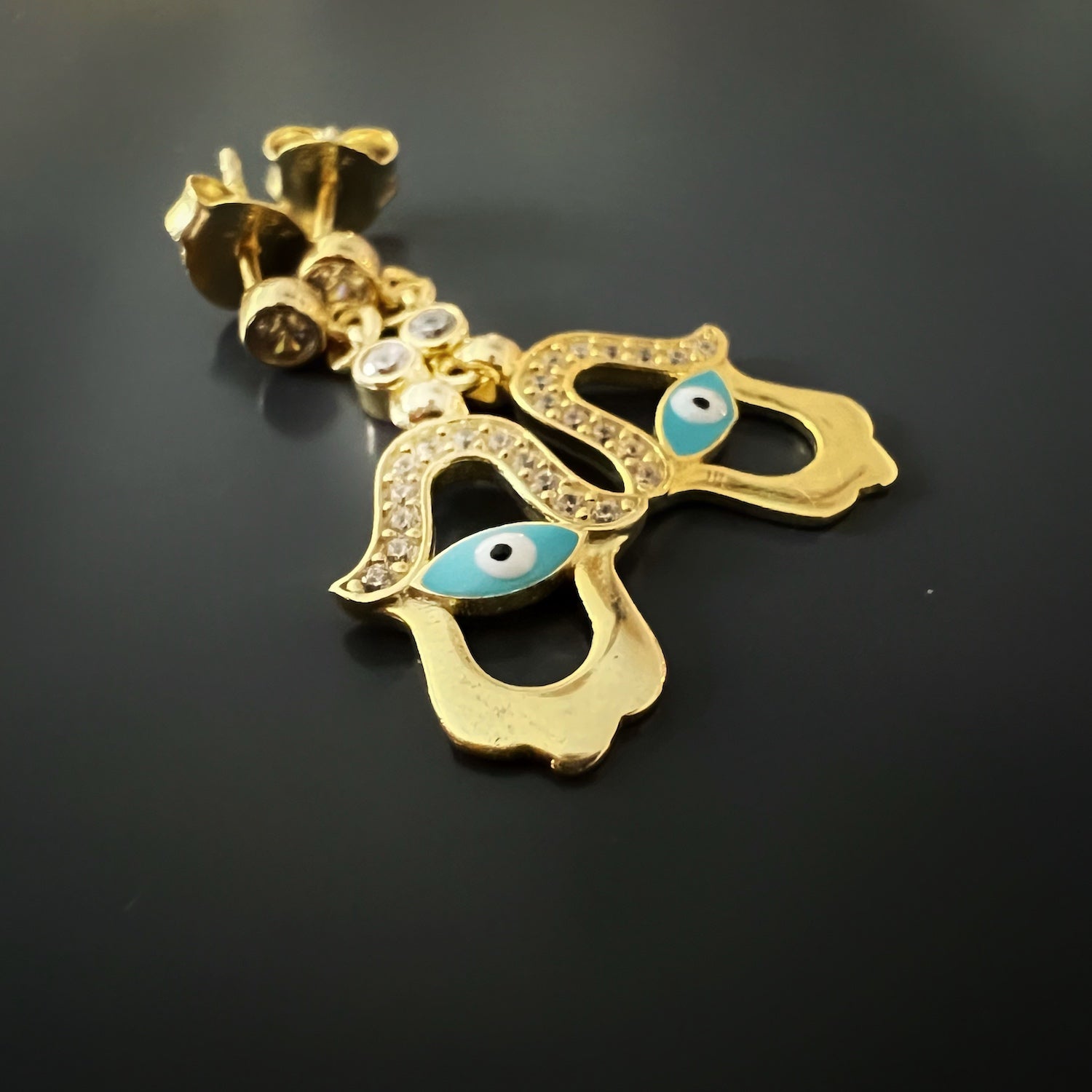 Turquoise Enamel Evil Eye Gold Plated Hamsa Earrings for Women - Protection Jewelry for Good Luck & Positive Energy - Perfect for Yoga, Meditation & Spiritual Healing